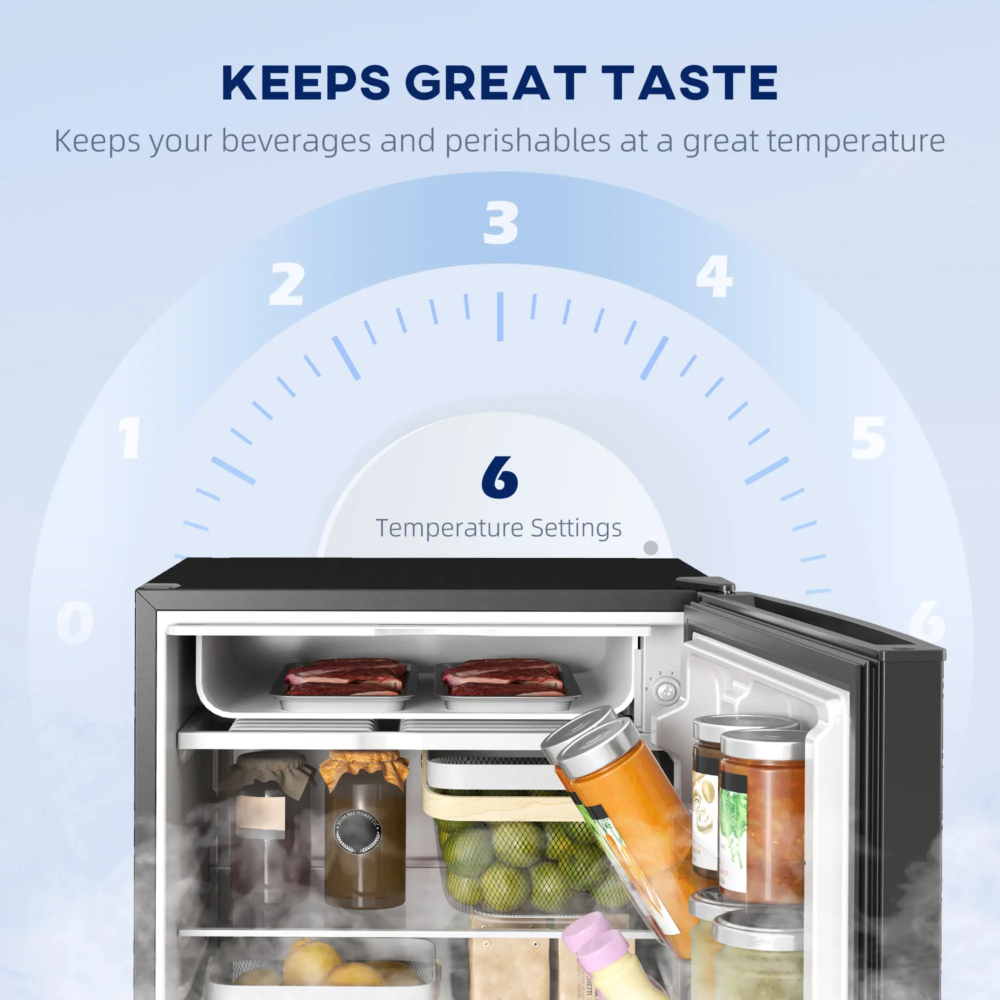 4.5 Cu Ft Mini Fridge with Freezer, Wheels, Adjustable Thermostat, Black - Image 6