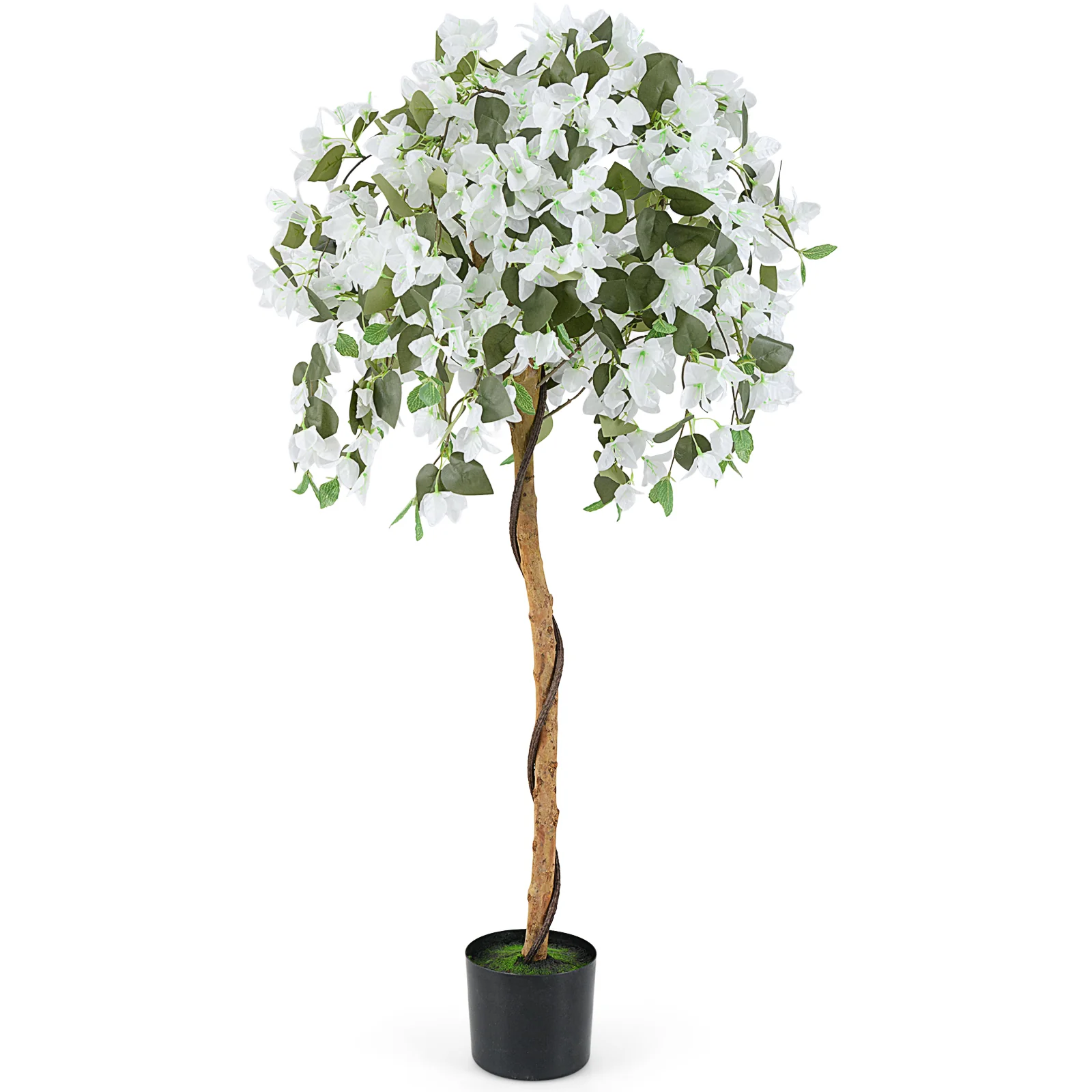 4.5 Feet Artificial Azalea Tree, Cement Pot, White - Image 4