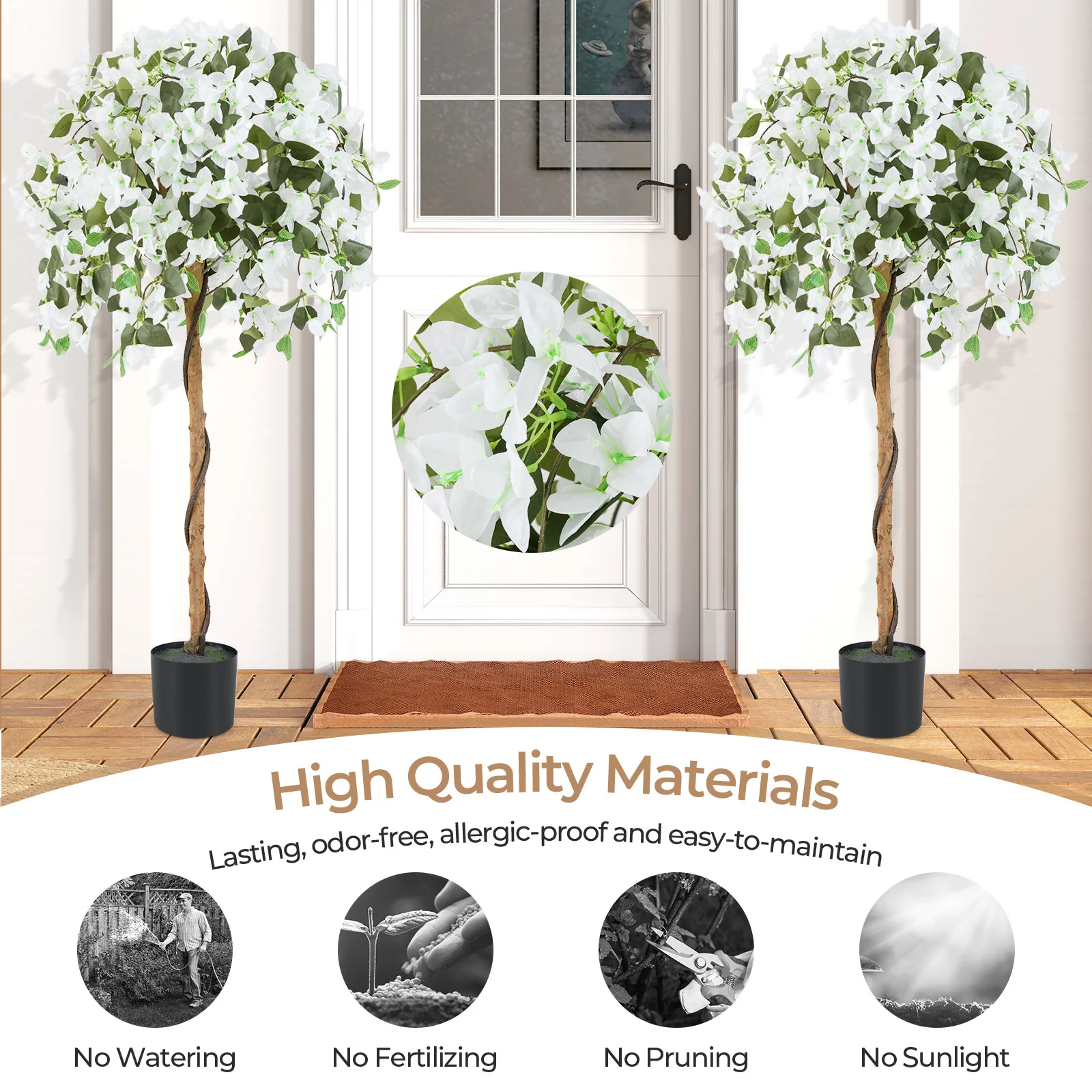 4.5 Feet Artificial Azalea Tree, Cement Pot, White - Image 9