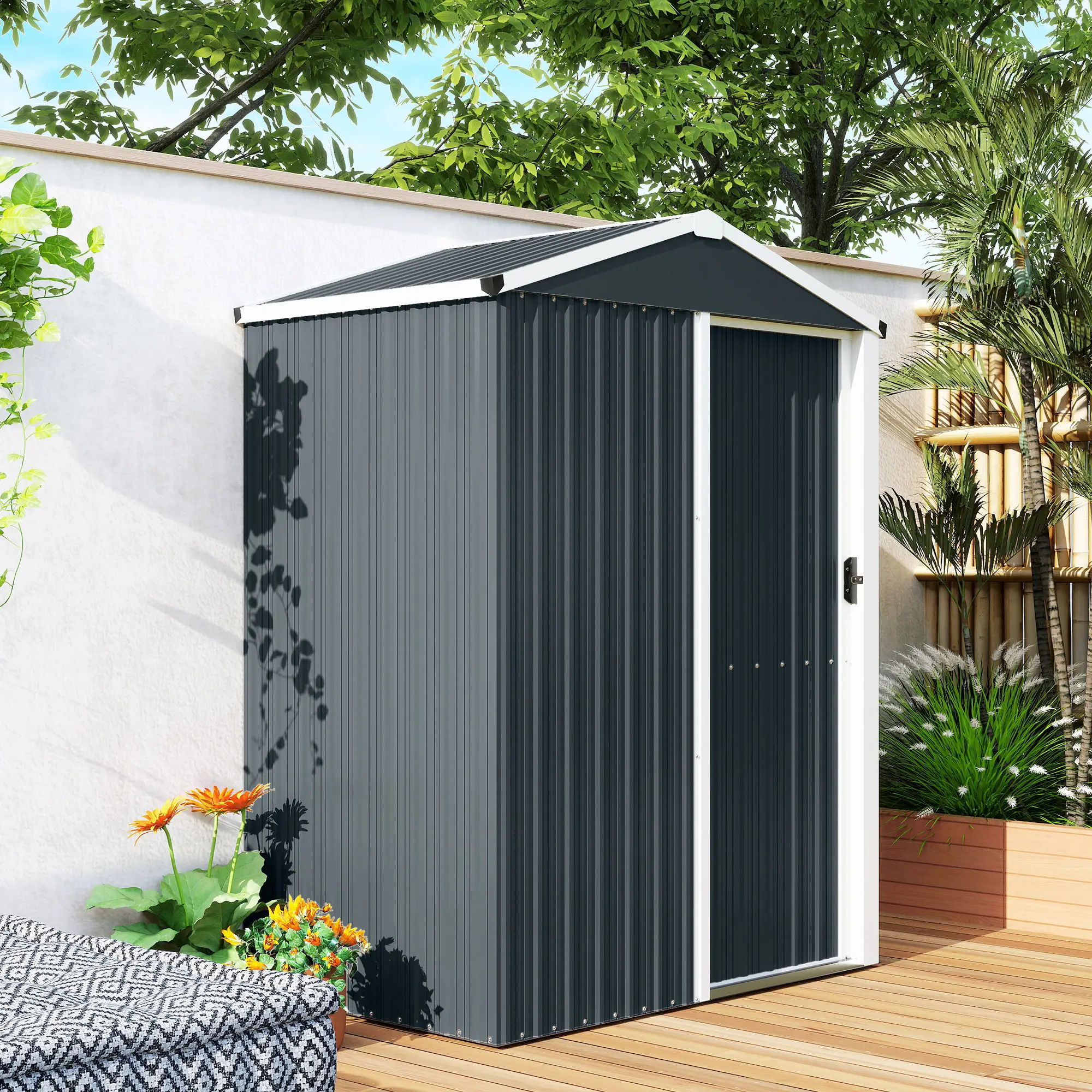 4.5 x 3ft Metal Garden Shed, Waterproof, Lockable Door, Dark Grey - Image 10