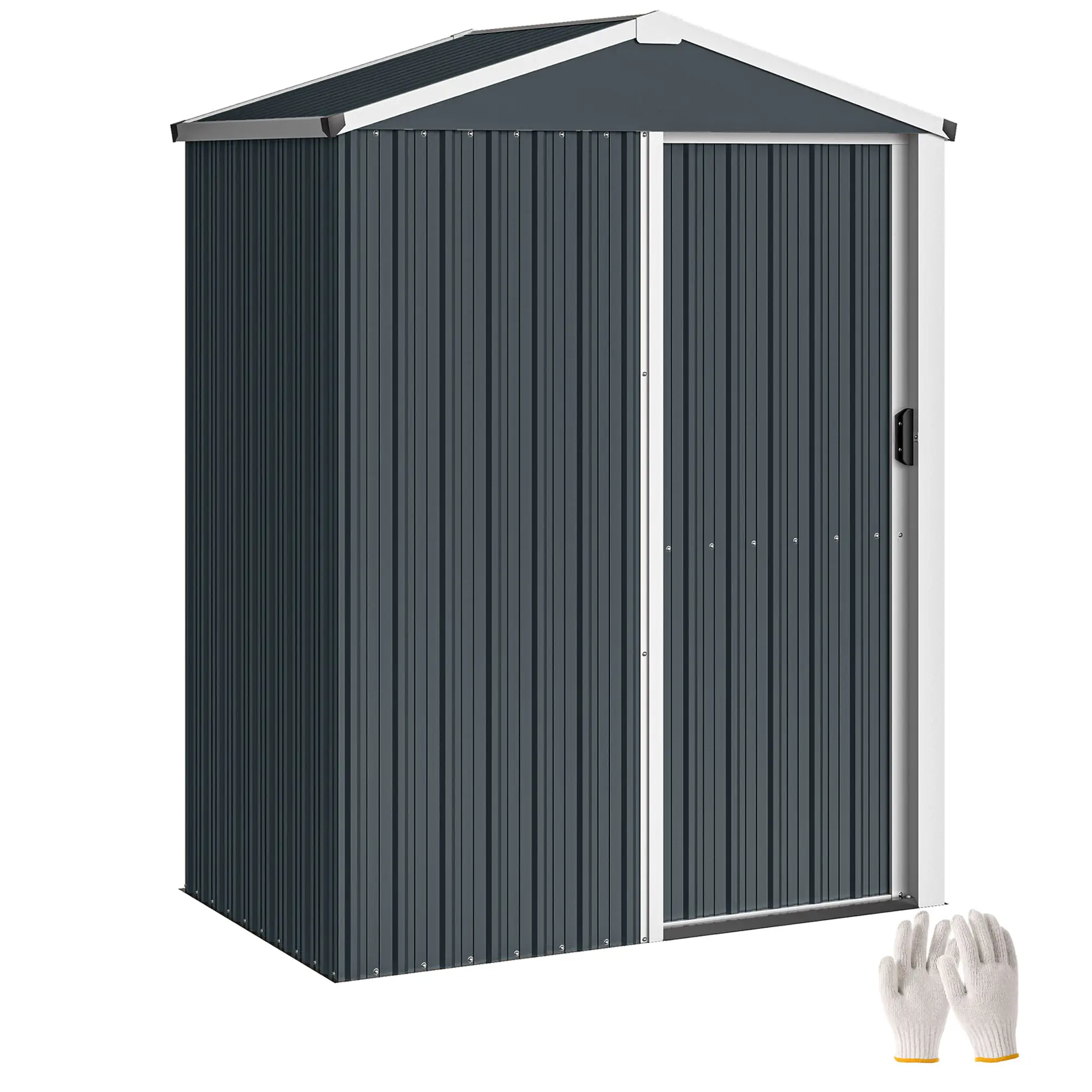 4.5 x 3ft Metal Garden Shed, Waterproof, Lockable Door, Dark Grey - Image 11