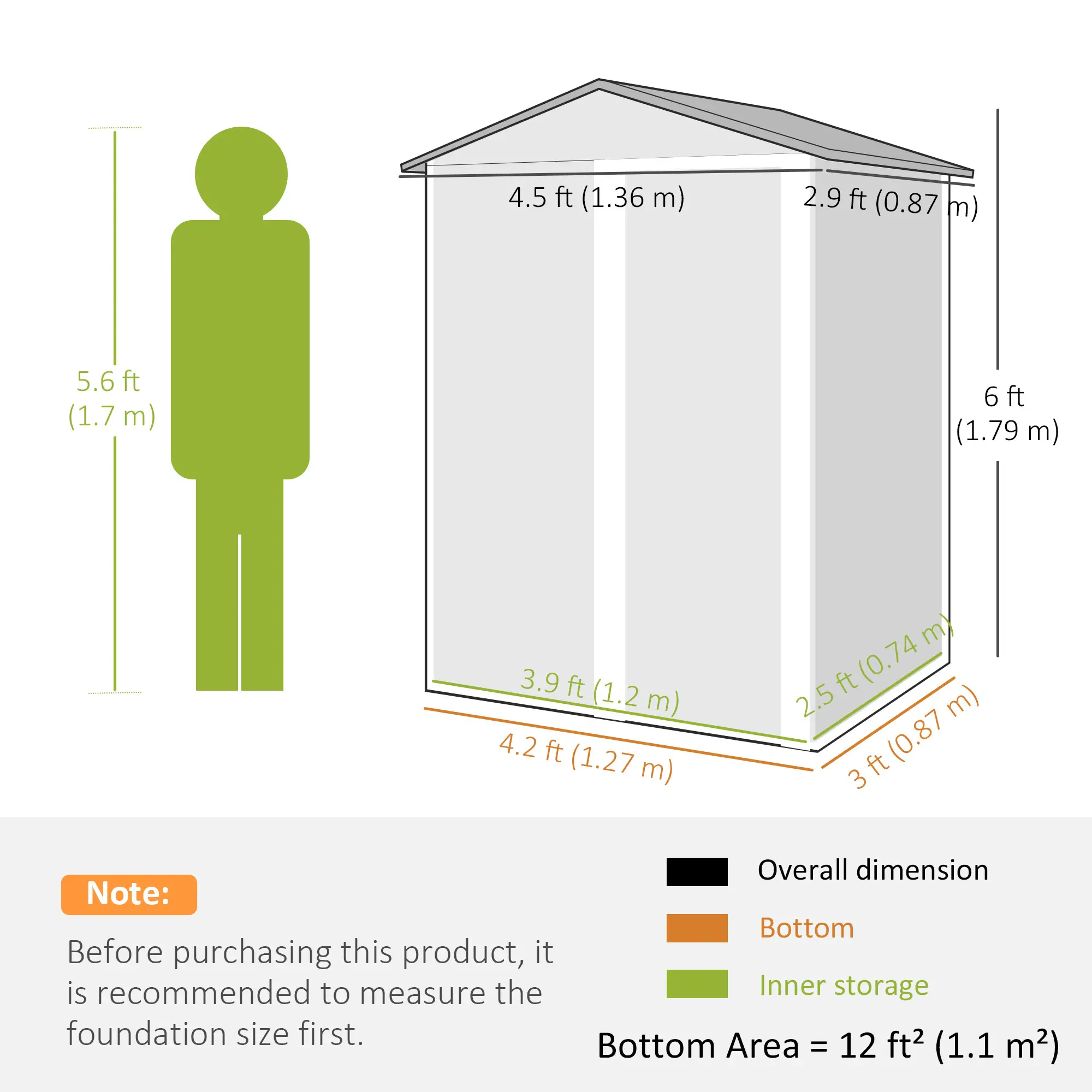 4.5 x 3ft Metal Garden Shed, Waterproof, Lockable Door, Dark Grey - Image 3