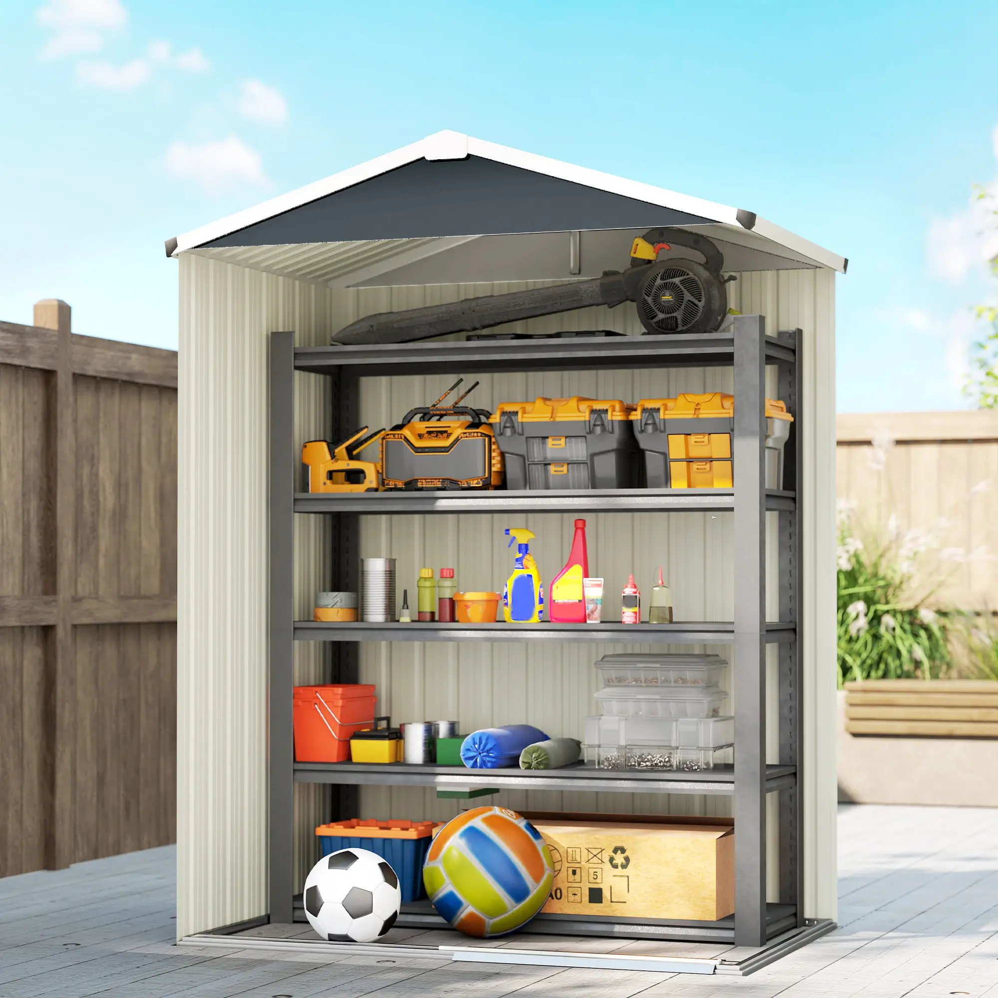 4.5 x 3ft Metal Garden Shed, Waterproof, Lockable Door, Dark Grey - Image 7