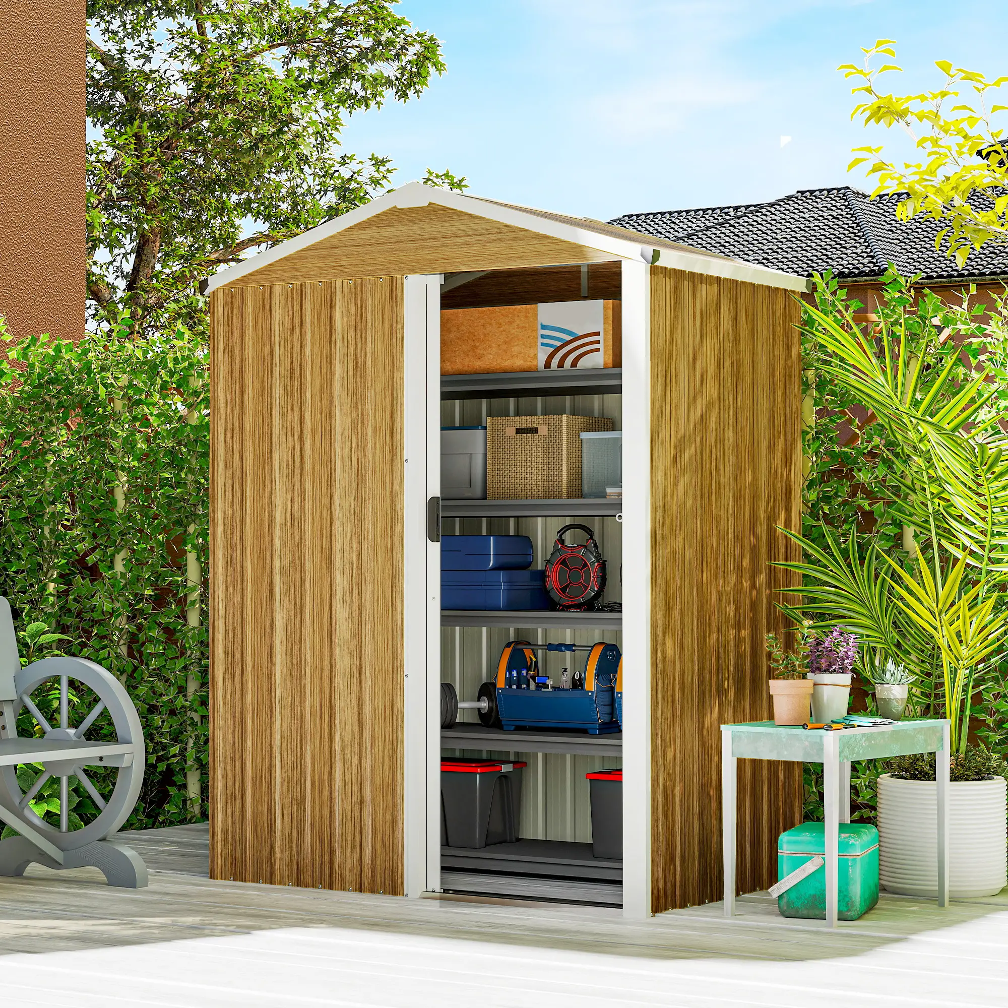 4.5 x 3ft Metal Garden Shed, Waterproof Outdoor Storage, Lockable Door - Image 2