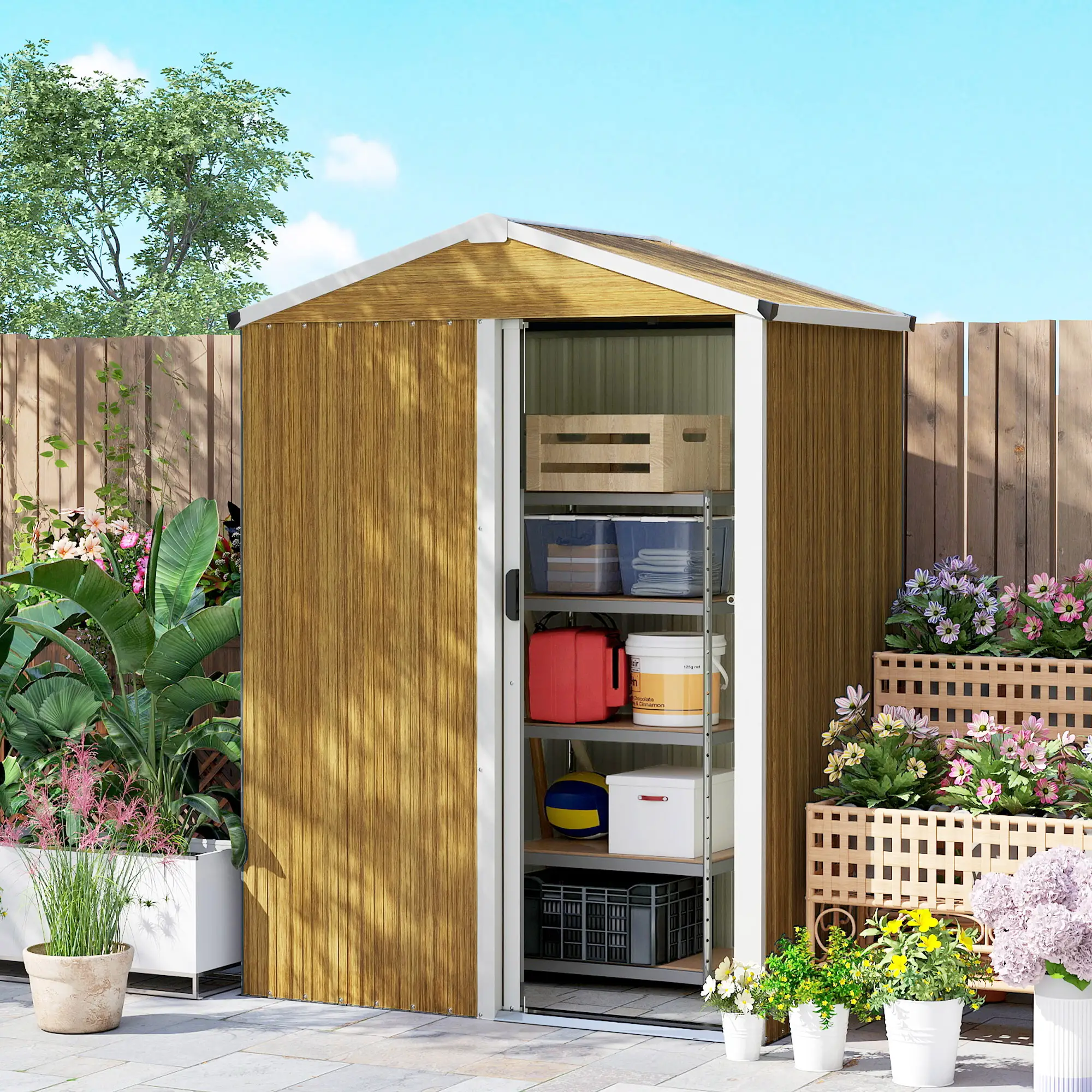 4.5 x 3ft Metal Garden Shed, Waterproof Outdoor Storage, Lockable Door - Image 9