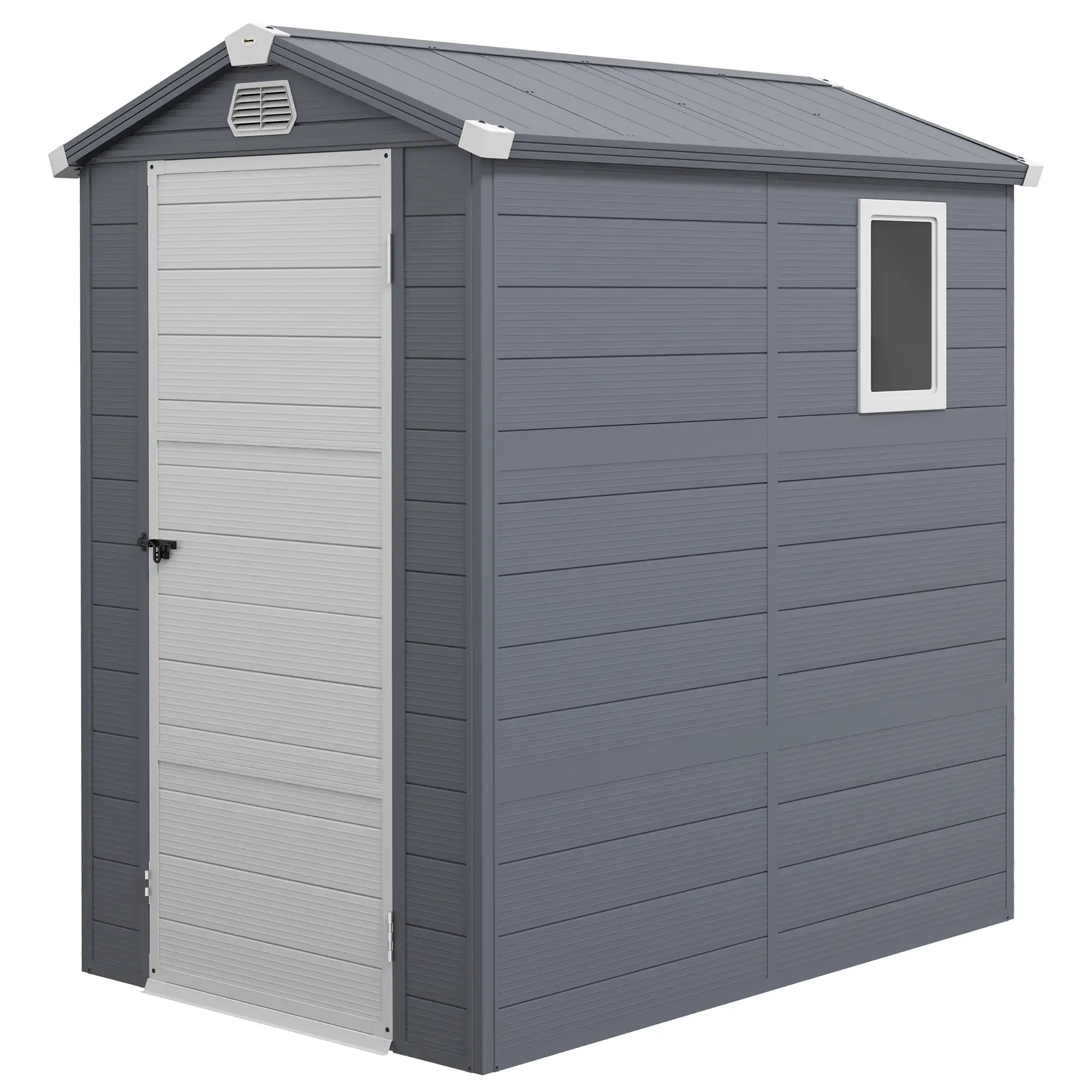 4.5' x 6' Plastic Garden Storage Shed, Latch Door, Vents, Dark Grey