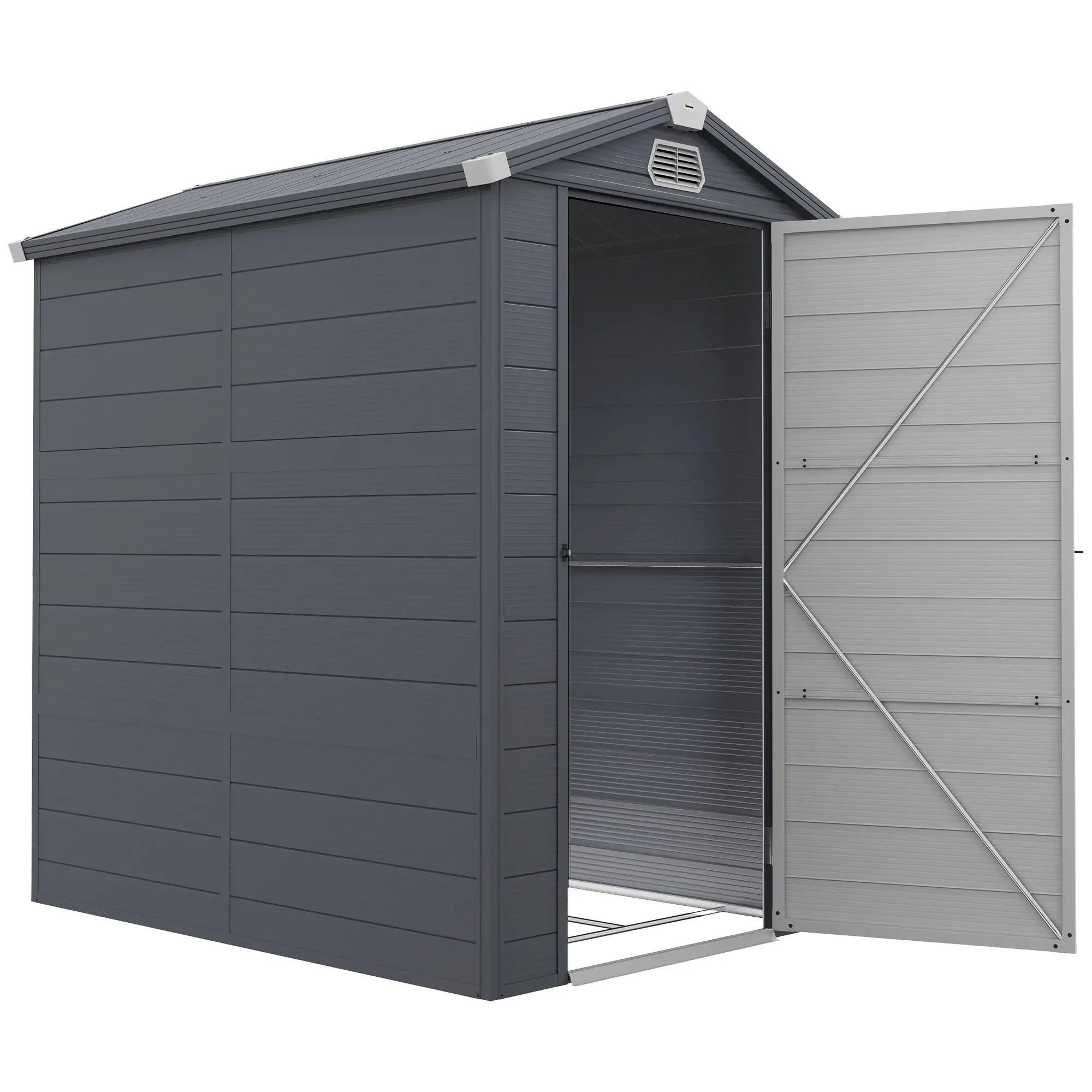 4.5' x 6' Plastic Garden Storage Shed, Latch Door, Vents, Dark Grey - Image 11