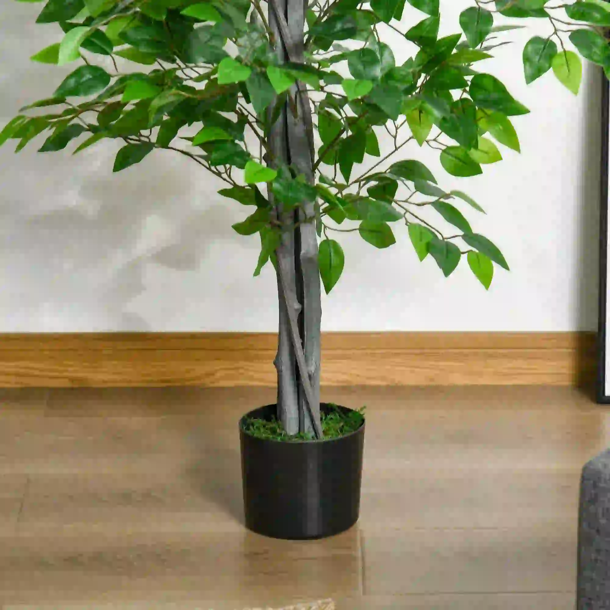4.5ft Ficus Artificial Plant, Realistic Leaves, Potted, Green - Image 10