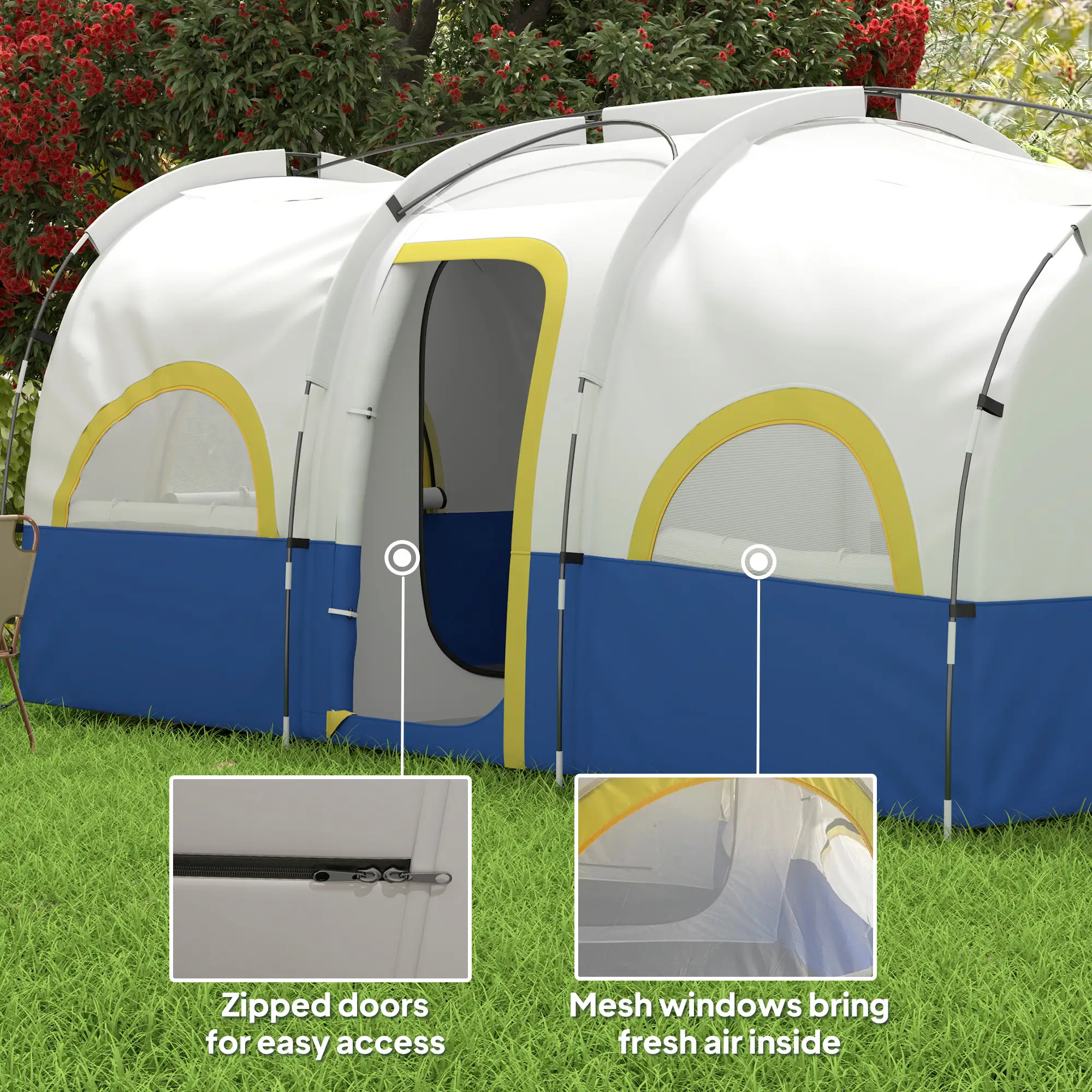 4-6 Person Camping Tent, 3 Room, 3000mm Waterproof, UPF30+, Blue - Image 5