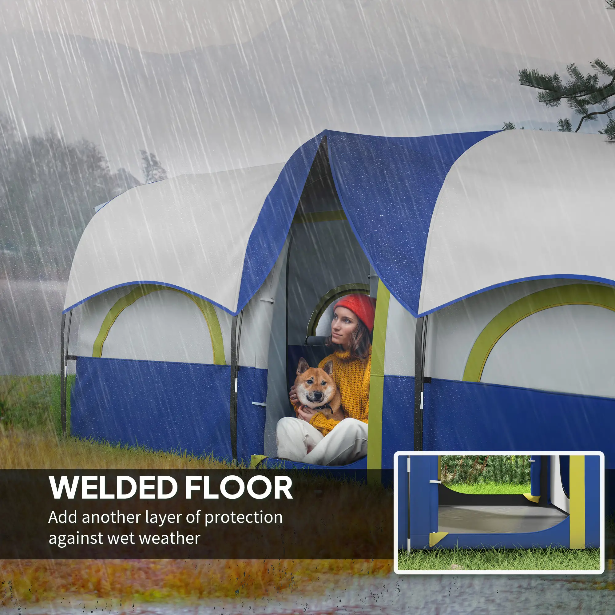 4-6 Person Camping Tent, 3 Room, 3000mm Waterproof, UPF30+, Blue - Image 6