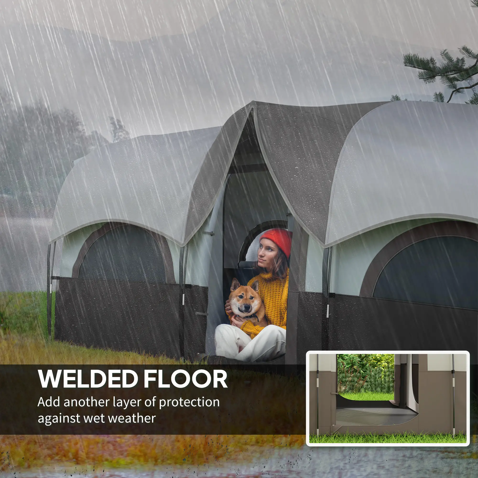 4-6 Person Camping Tent, 3 Room, 3000mm Waterproof, UPF30+, Khaki - Image 6