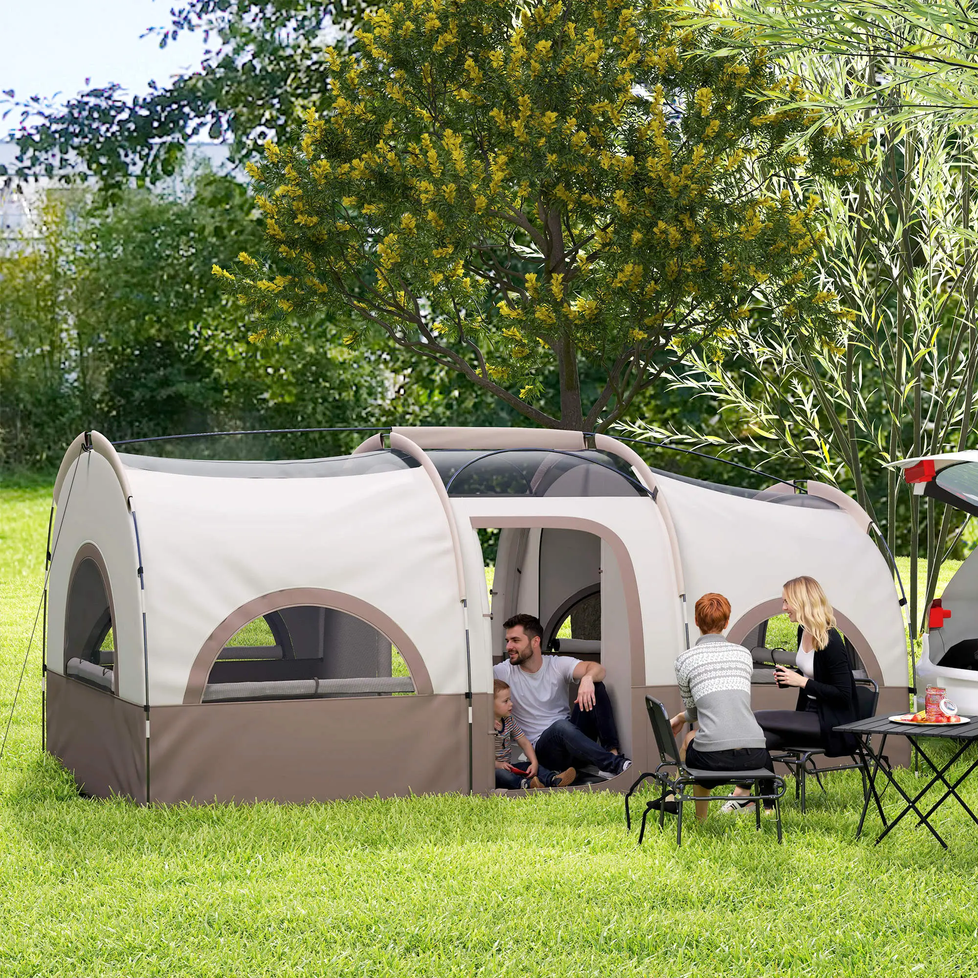 4-6 Person Camping Tent, 3 Room, 3000mm Waterproof, UPF30+, Khaki - Image 8