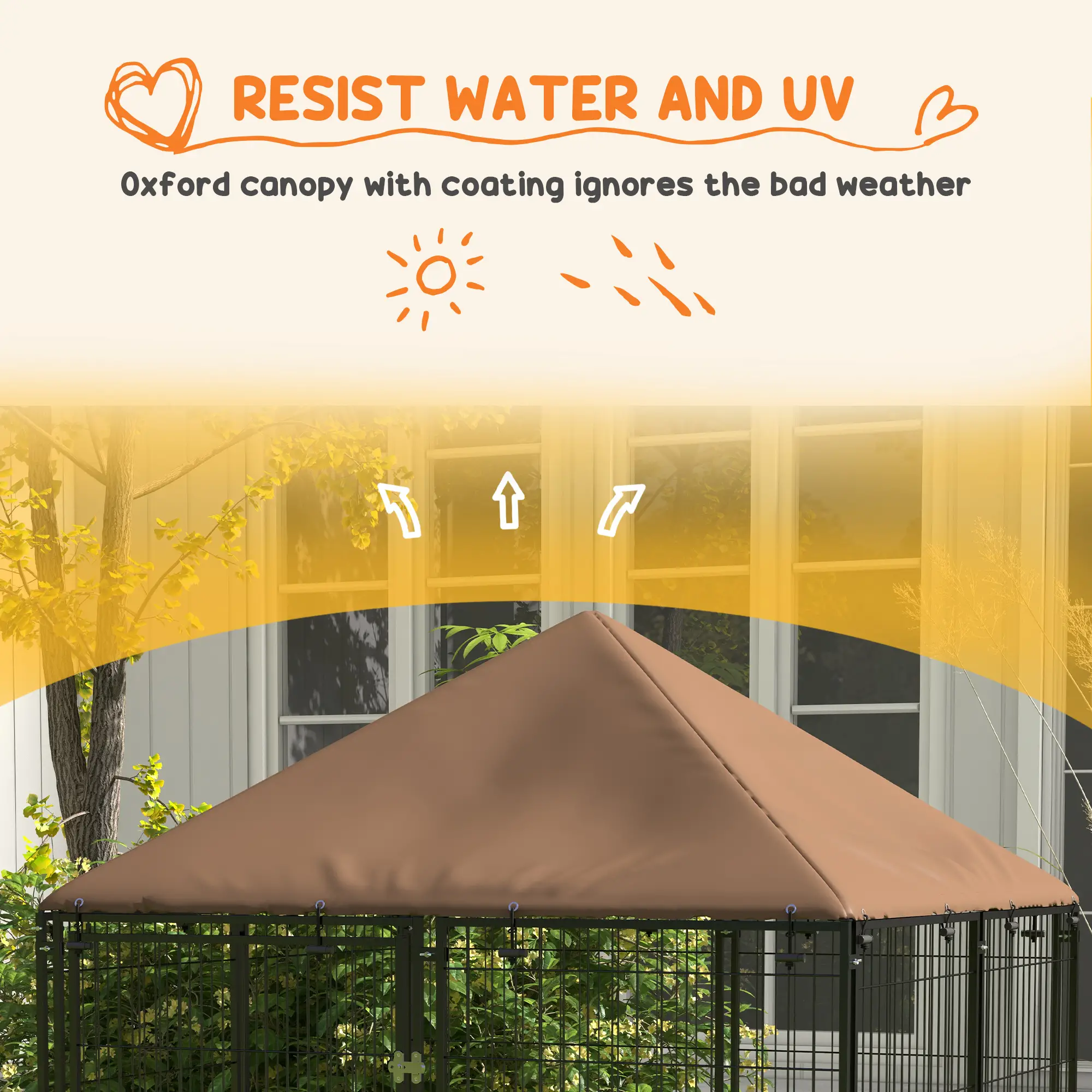 4.6' x 4.6' x 5' Outdoor Dog Kennel, Canopy, Rotating Bowls, Coffee - Image 5