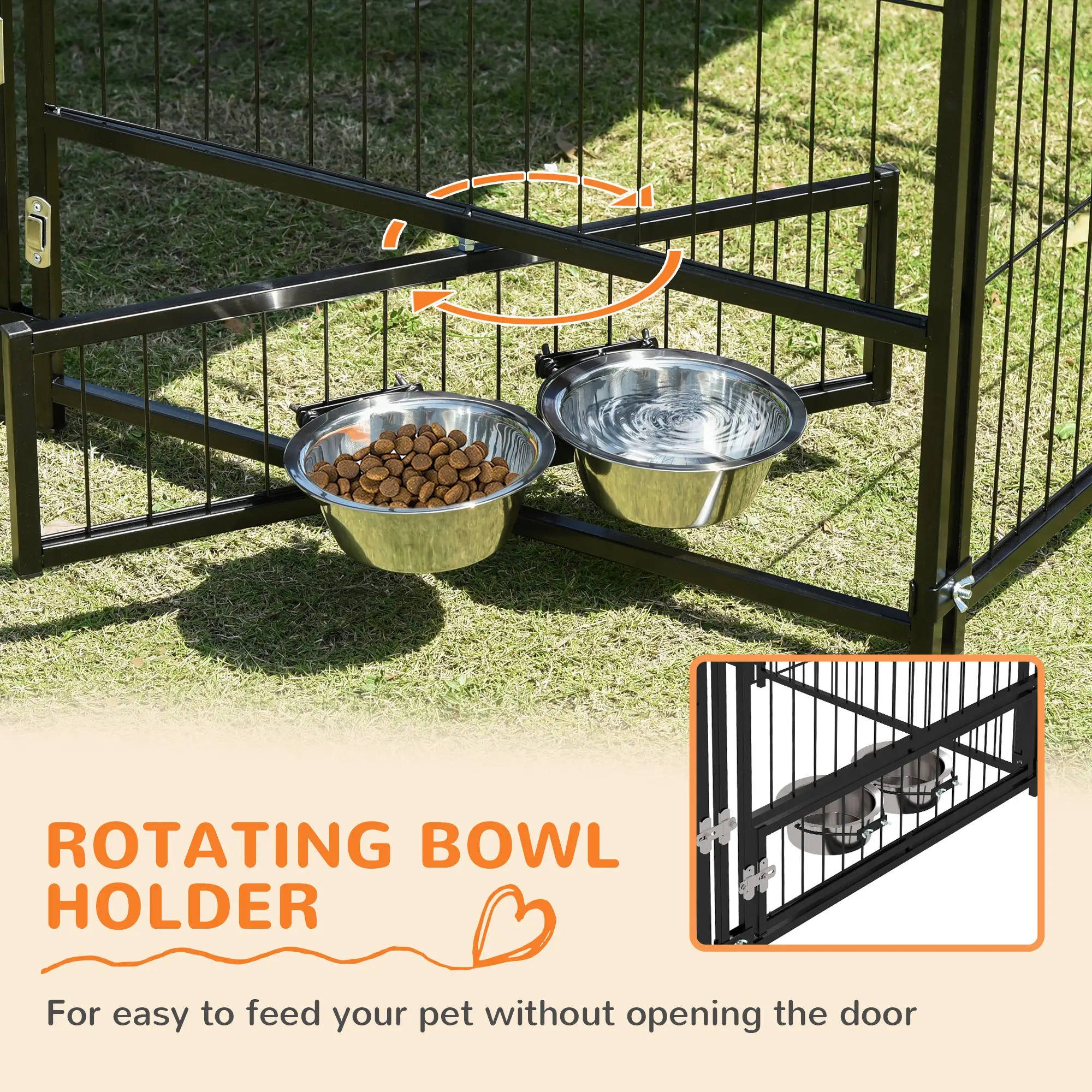 4.6' x 4.6' x 5' Outdoor Dog Kennel, Canopy, Rotating Bowls, Coffee - Image 6