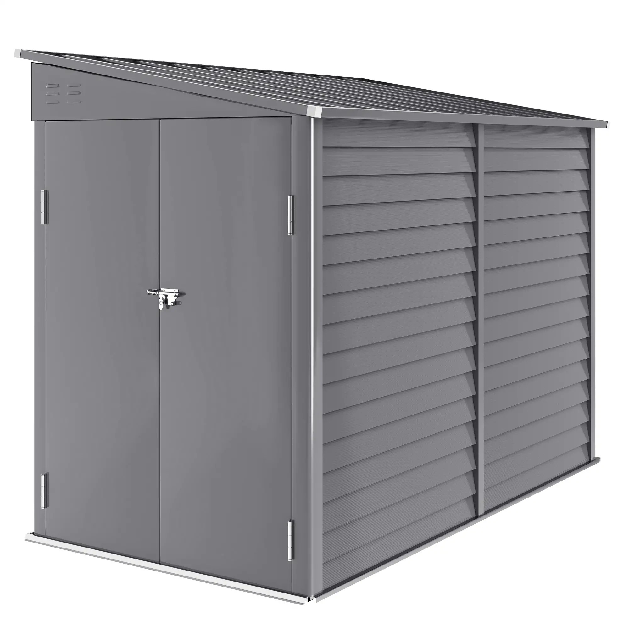 4.6' x 9' Steel Outdoor Storage Shed, Lean to, Lockable Doors, Grey - Image 14