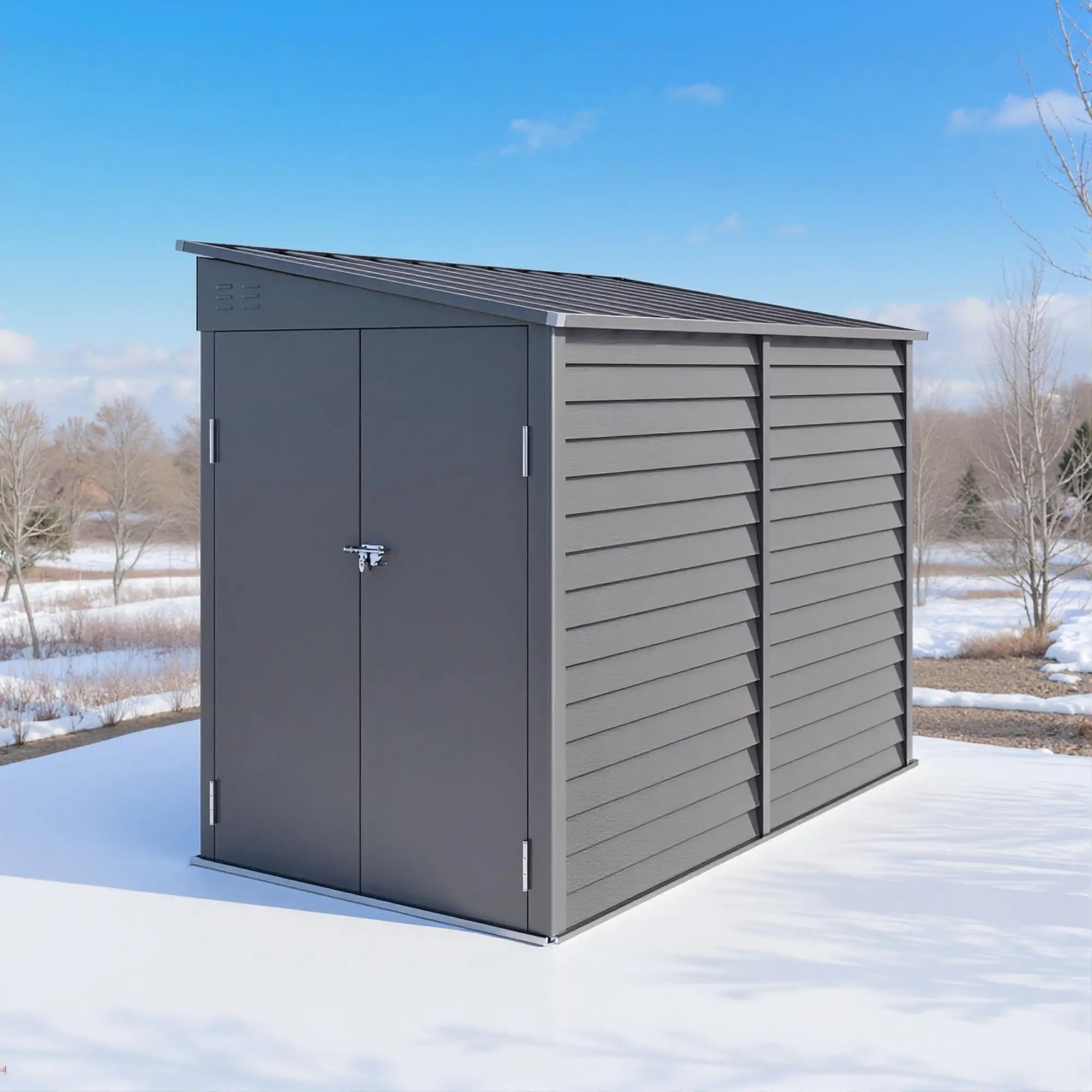 4.6' x 9' Steel Outdoor Storage Shed, Lean to, Lockable Doors, Grey - Image 2