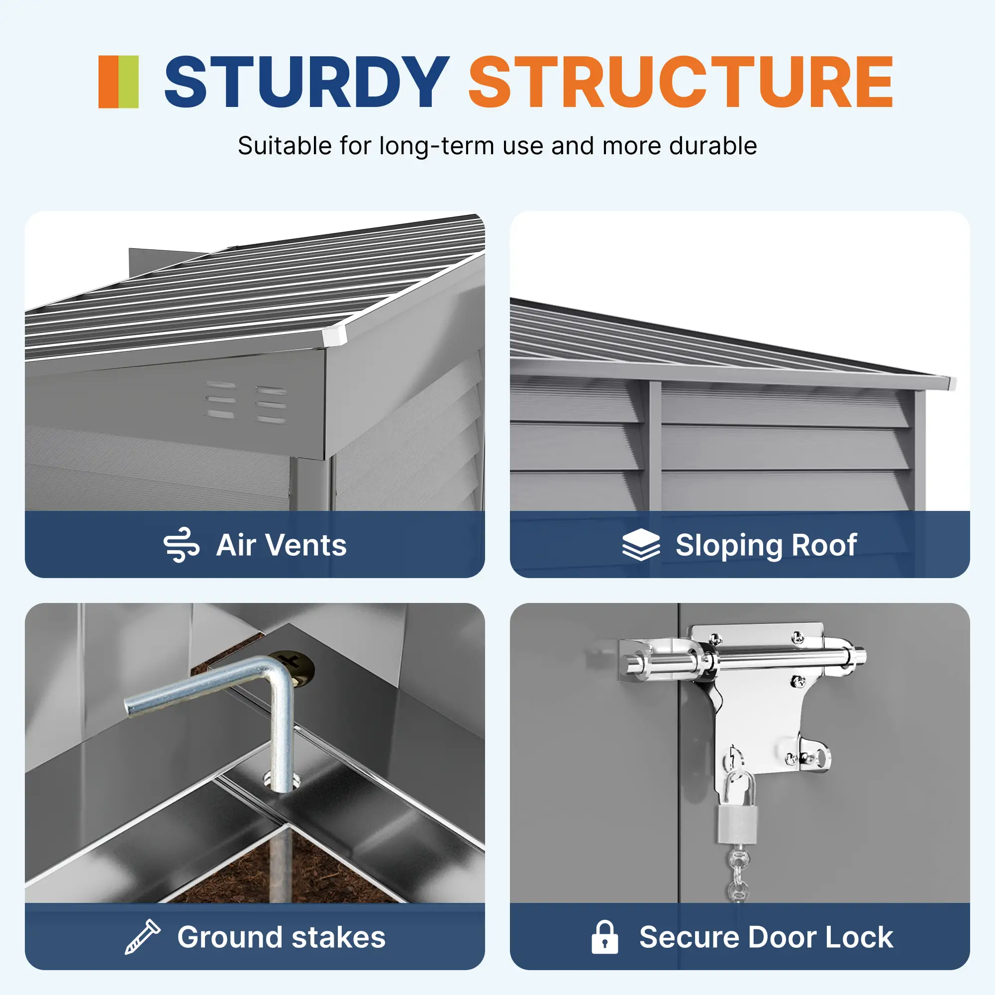 4.6' x 9' Steel Outdoor Storage Shed, Lean to, Lockable Doors, Grey - Image 4