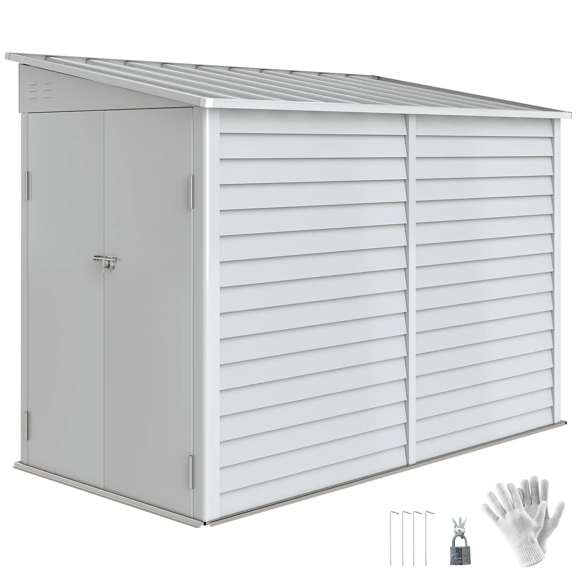 4.6' x 9' Steel Outdoor Storage Shed, Lean To Metal Tool House, White - Image 10