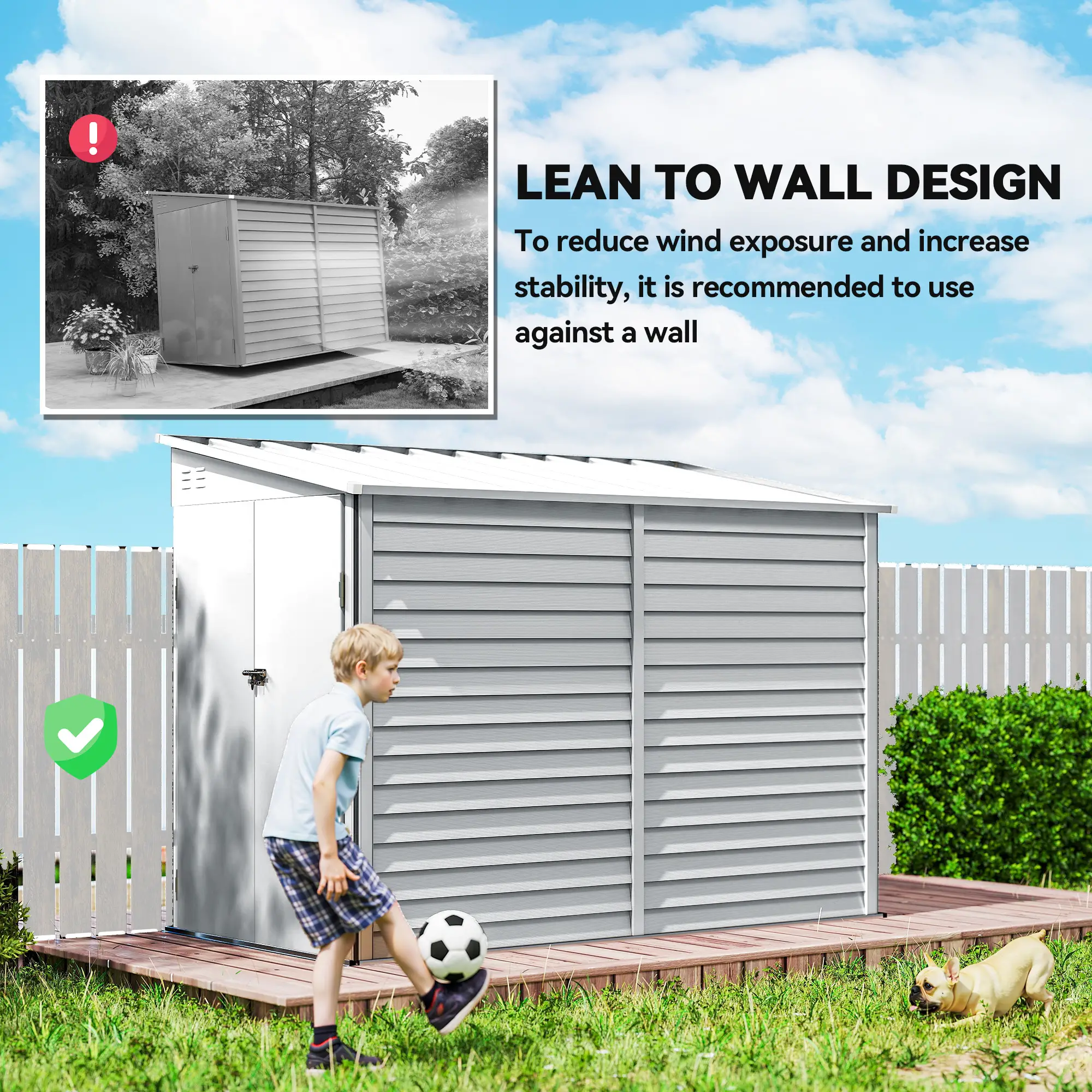 4.6' x 9' Steel Outdoor Storage Shed, Lean To Metal Tool House, White - Image 5