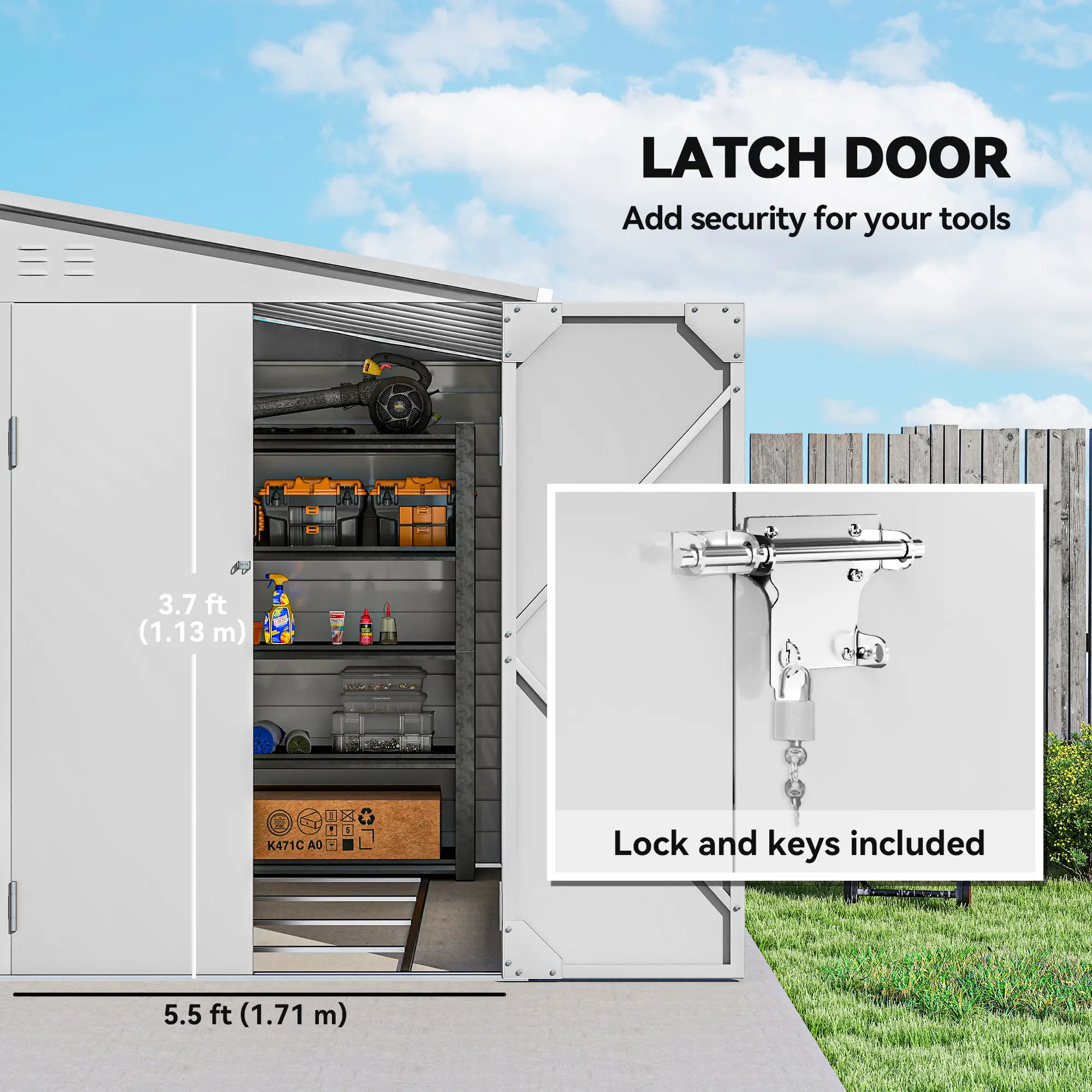4.6' x 9' Steel Outdoor Storage Shed, Lean To Metal Tool House, White - Image 6