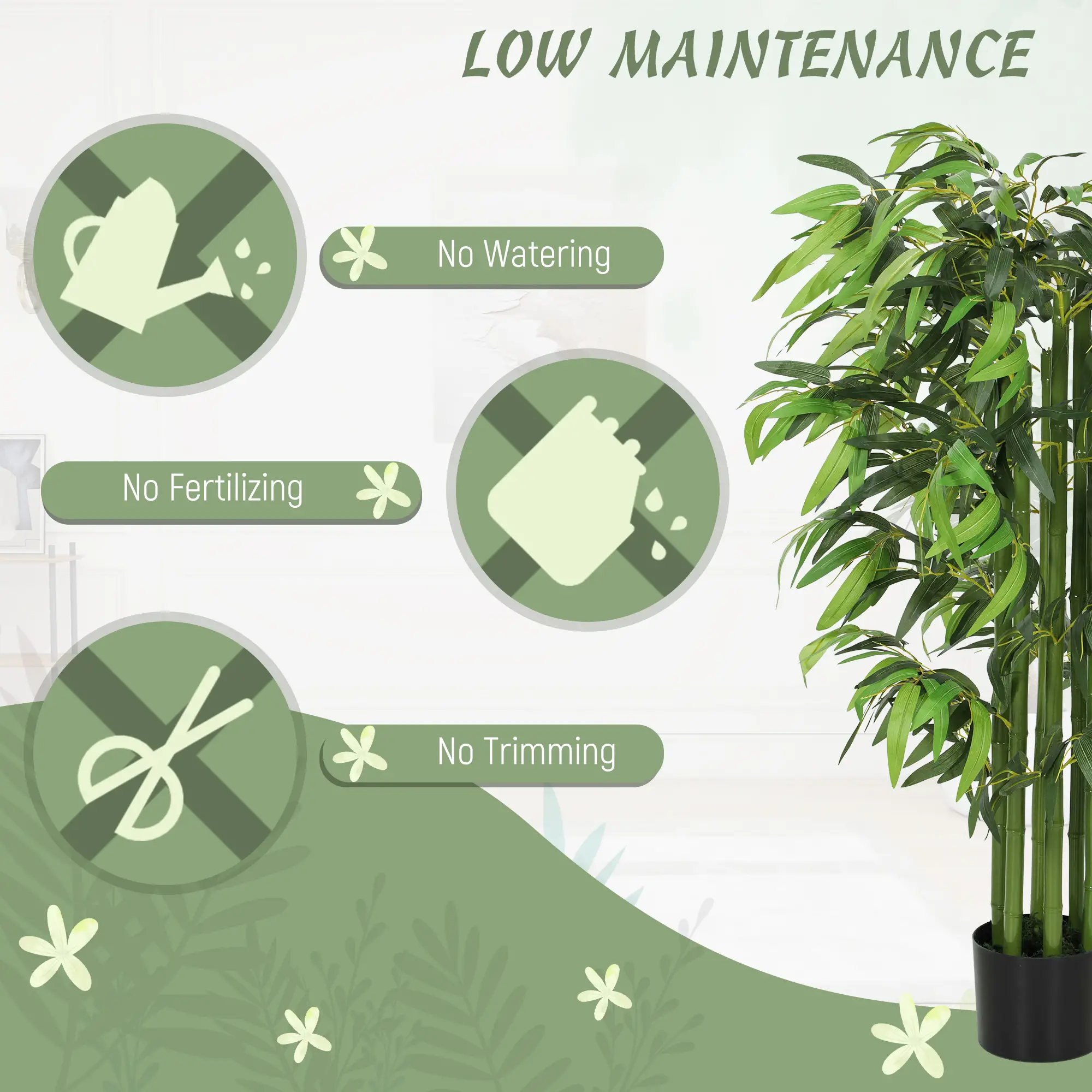 4.6FT Artificial Bamboo Tree Set, Decorative Faux Plant In Nursery Pot - Image 5