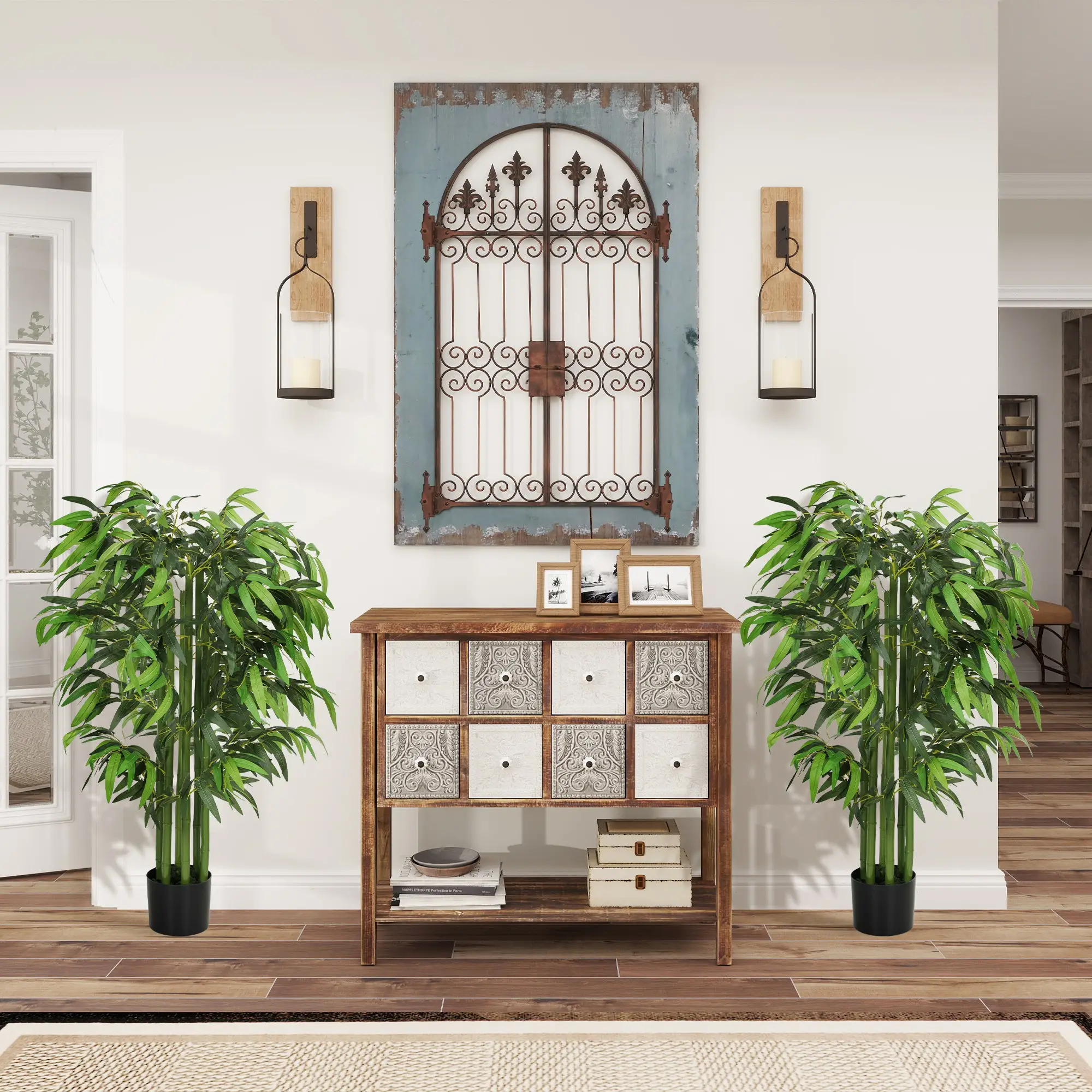 4.6FT Artificial Bamboo Tree Set, Decorative Faux Plant In Nursery Pot - Image 6