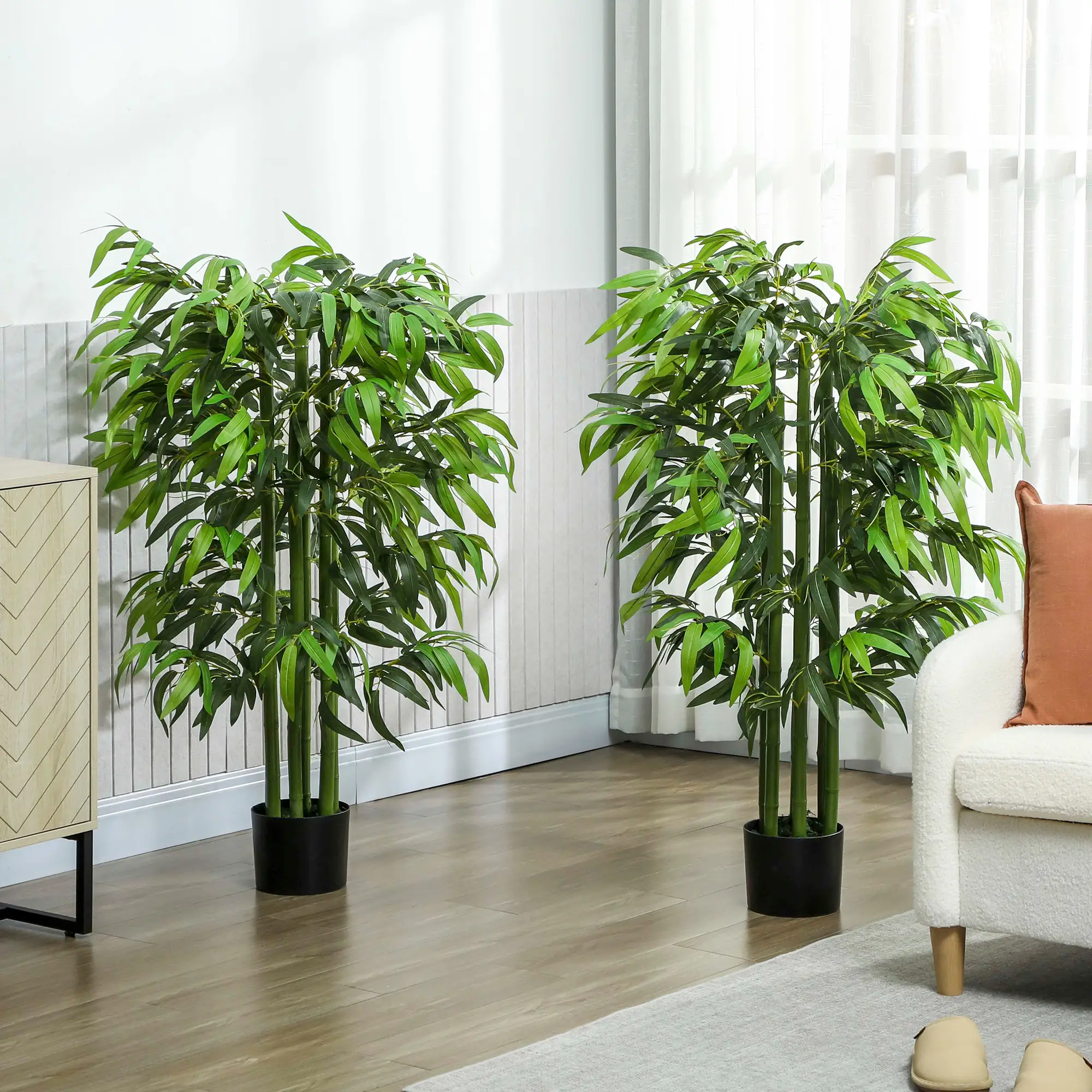 4.6FT Artificial Bamboo Tree Set, Decorative Faux Plant In Nursery Pot - Image 7