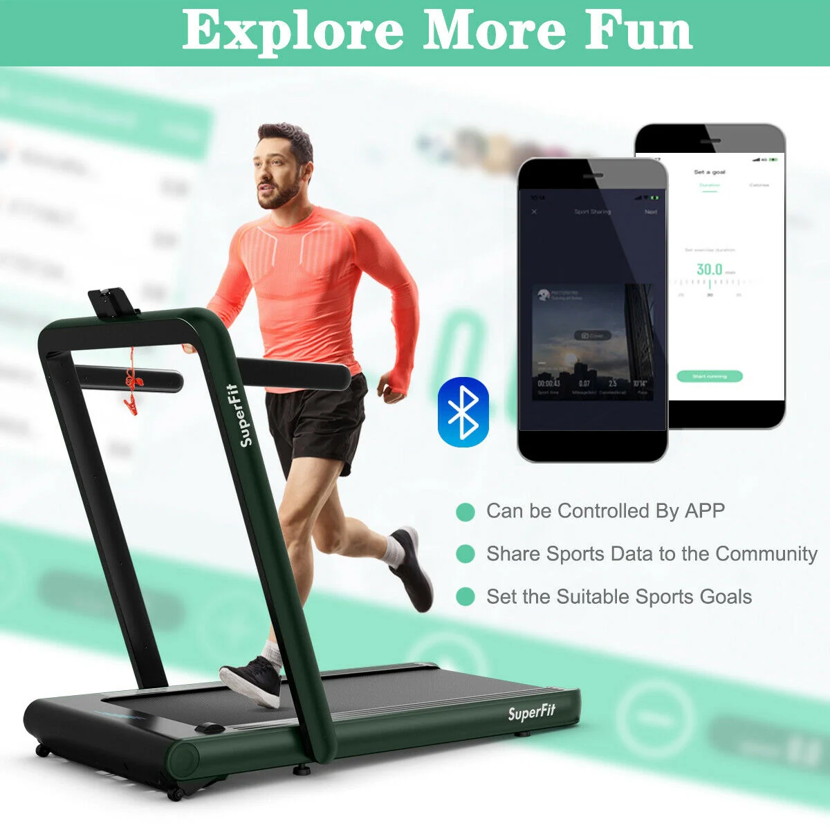 4.75HP 2 In 1 Folding Treadmill, Remote APP Control, Green - Image 6