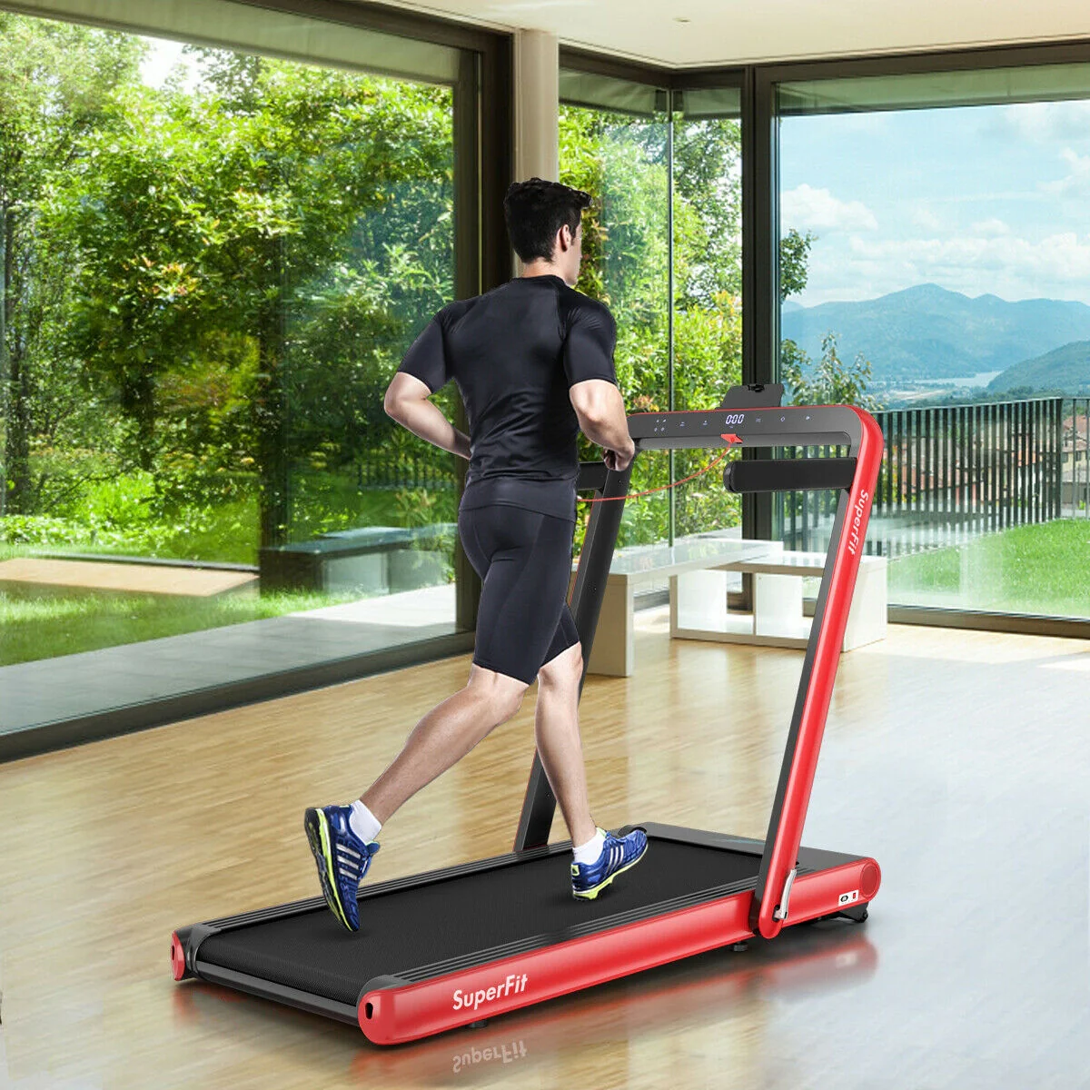 4.75HP 2 In 1 Folding Treadmill, Remote APP Control, Red - Image 3