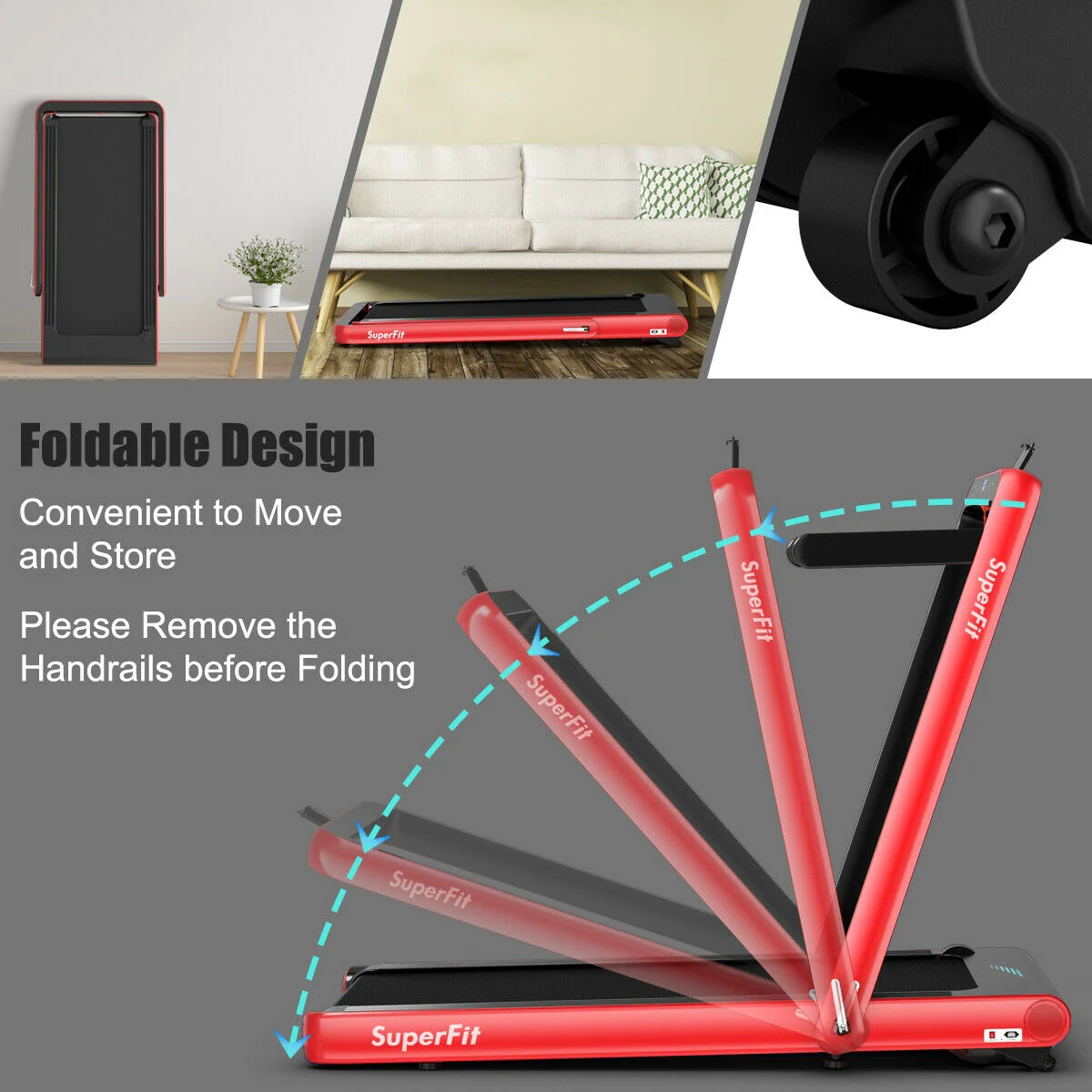 4.75HP 2 In 1 Folding Treadmill, Remote APP Control, Red - Image 6
