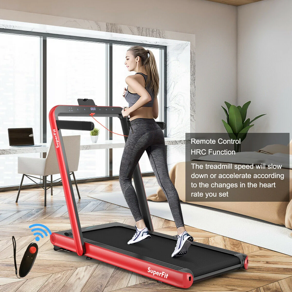 4.75HP 2 In 1 Folding Treadmill, Remote APP Control, Red - Image 7