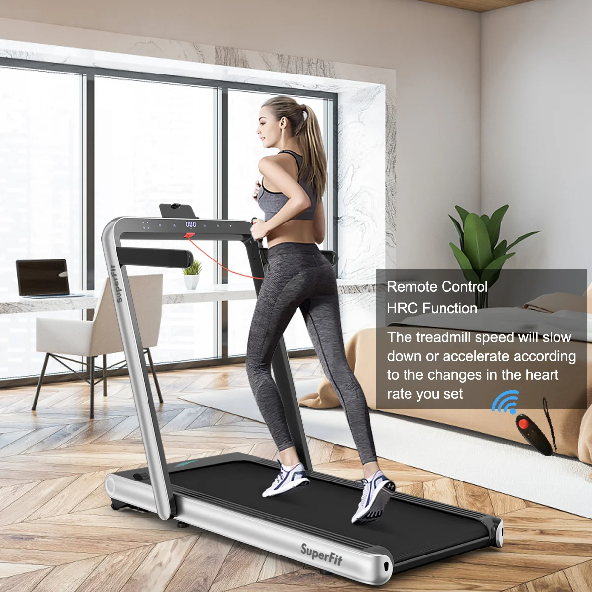 4.75HP 2 In 1 Folding Treadmill, Remote APP Control, Silver - Image 10