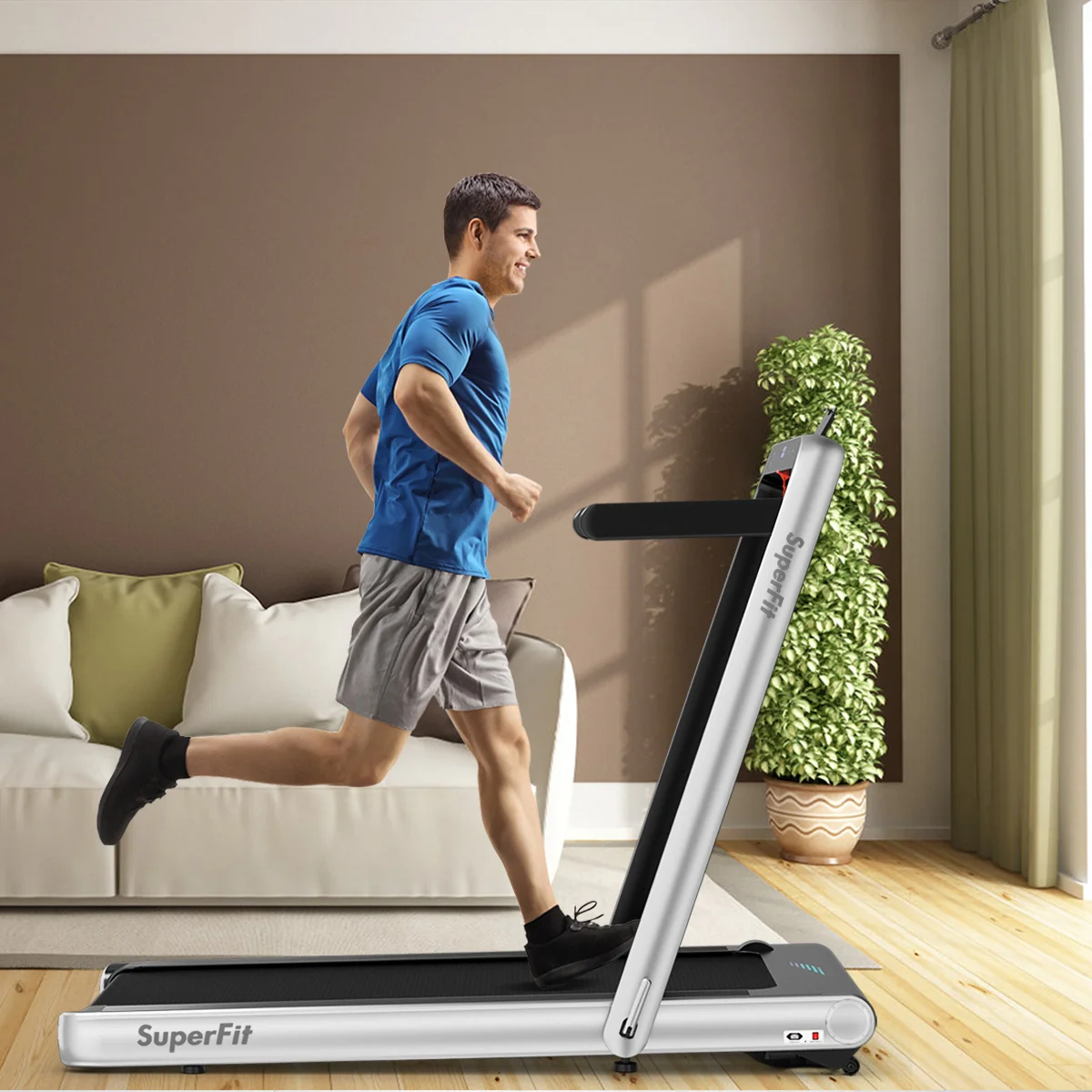 4.75HP 2 In 1 Folding Treadmill, Remote APP Control, Silver - Image 2