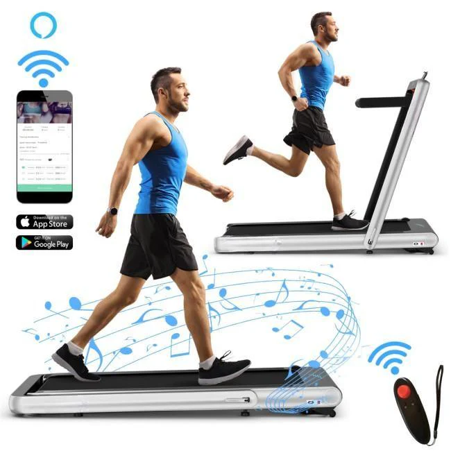 4.75HP 2 In 1 Folding Treadmill, Remote APP Control, Silver - Image 5