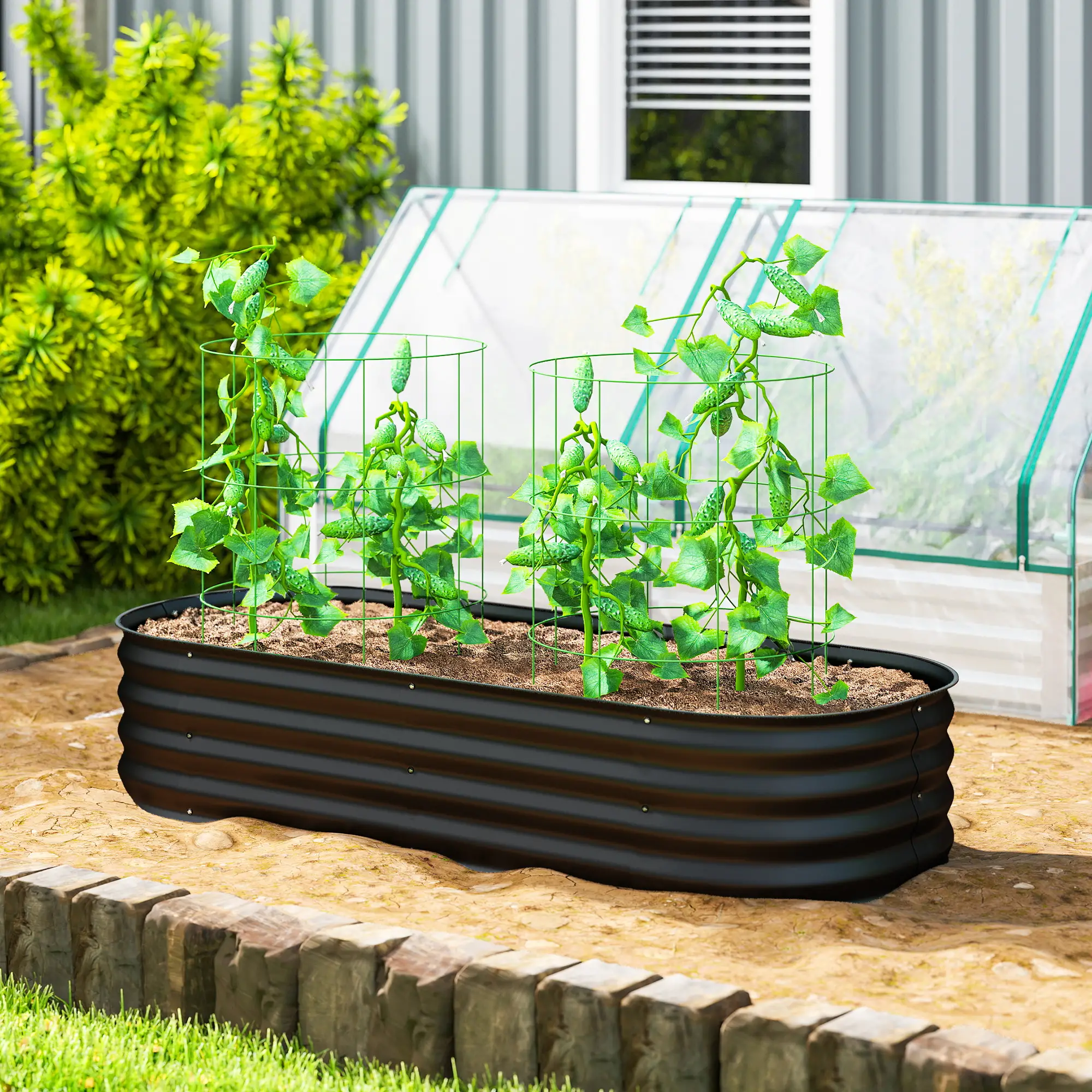 4.9 x 2 x 1ft Galvanized Raised Garden Bed Kit, Metal Planter Box, Black - Image 2