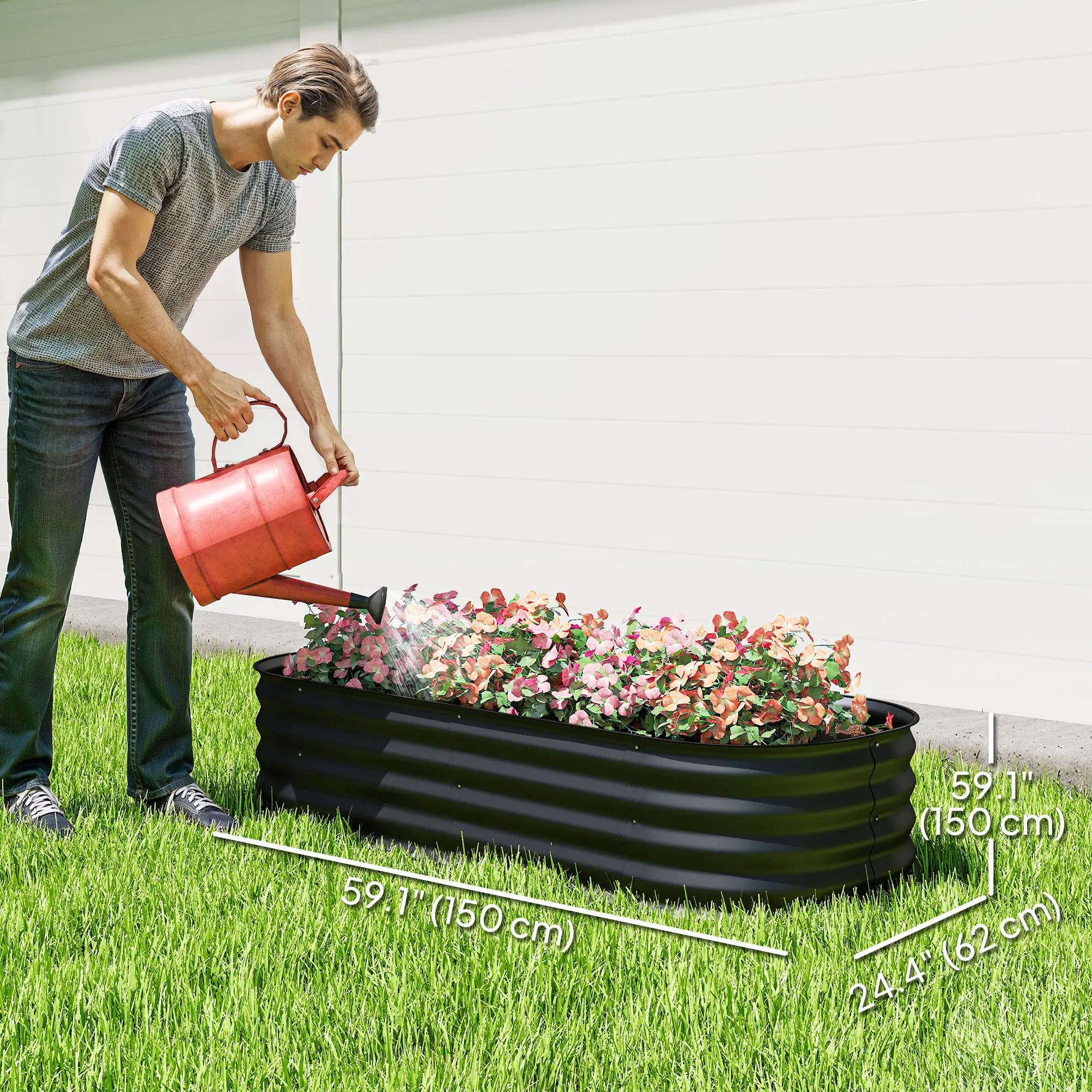4.9 x 2 x 1ft Galvanized Raised Garden Bed Kit, Metal Planter Box, Black - Image 3