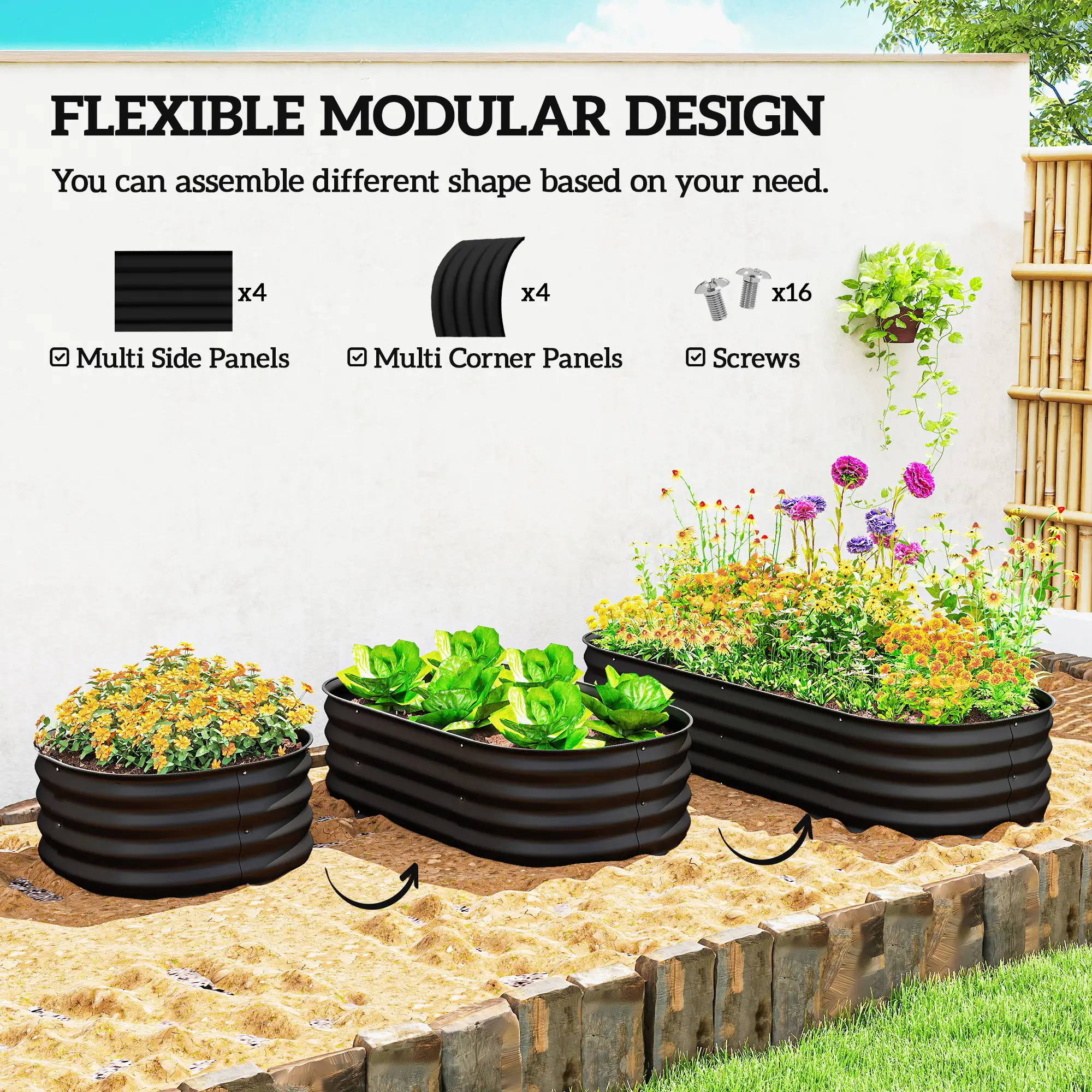 4.9 x 2 x 1ft Galvanized Raised Garden Bed Kit, Metal Planter Box, Black - Image 4