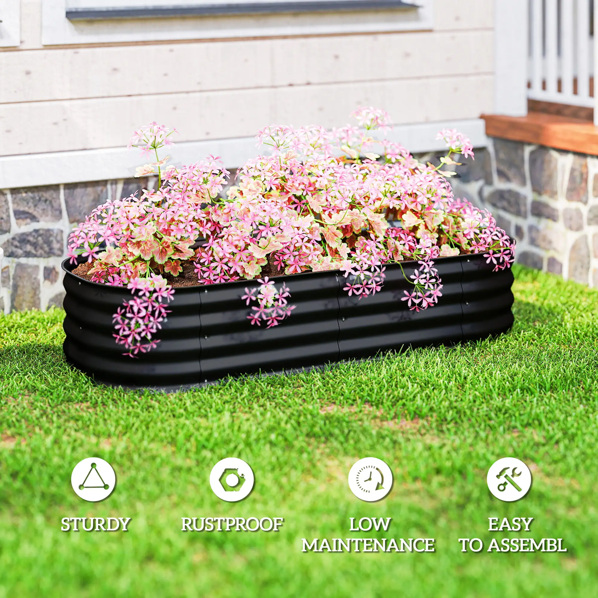 4.9 x 2 x 1ft Galvanized Raised Garden Bed Kit, Metal Planter Box, Black - Image 7