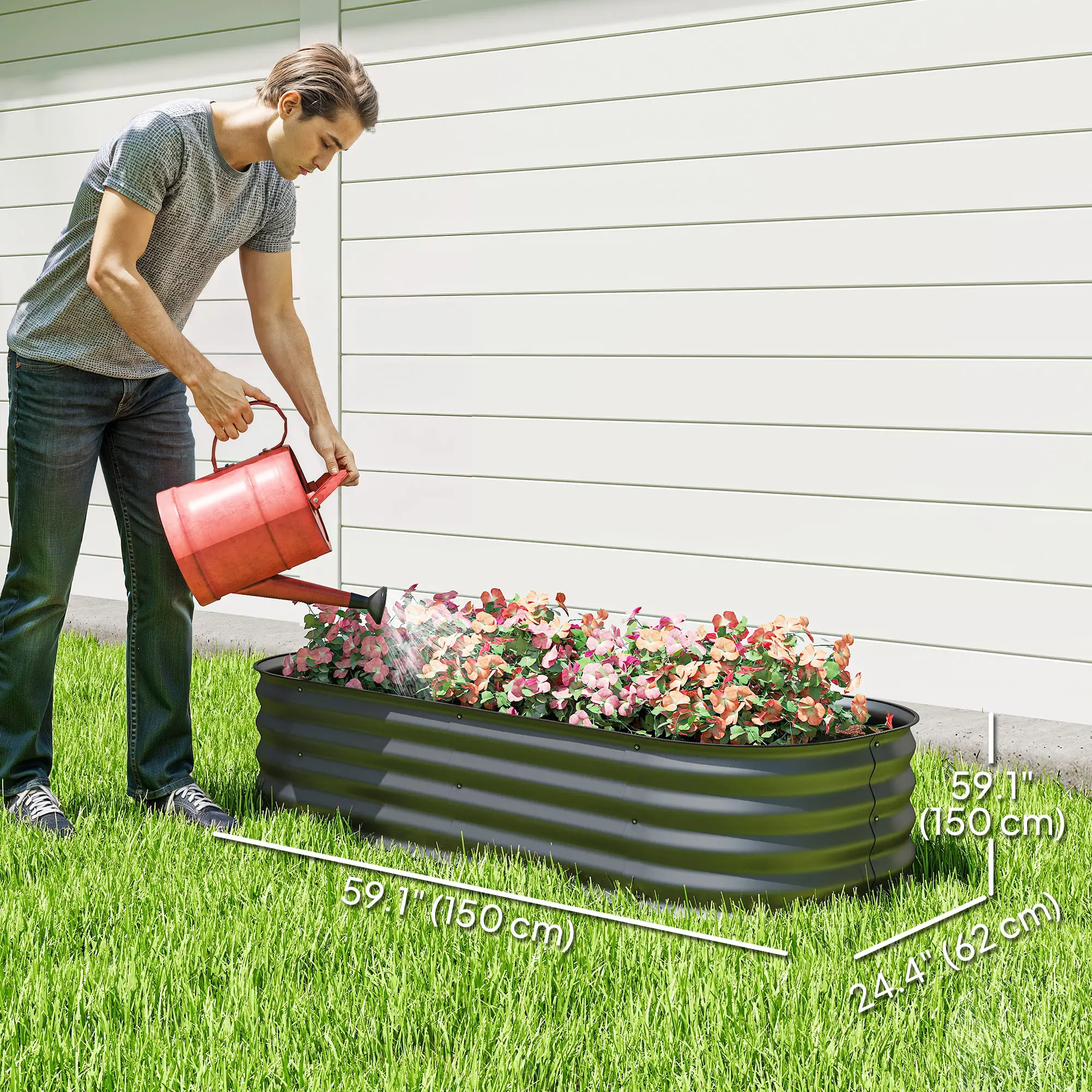 4.9 x 2 x 1ft Galvanized Raised Garden Bed, Metal Planter Box, Dark Grey - Image 3