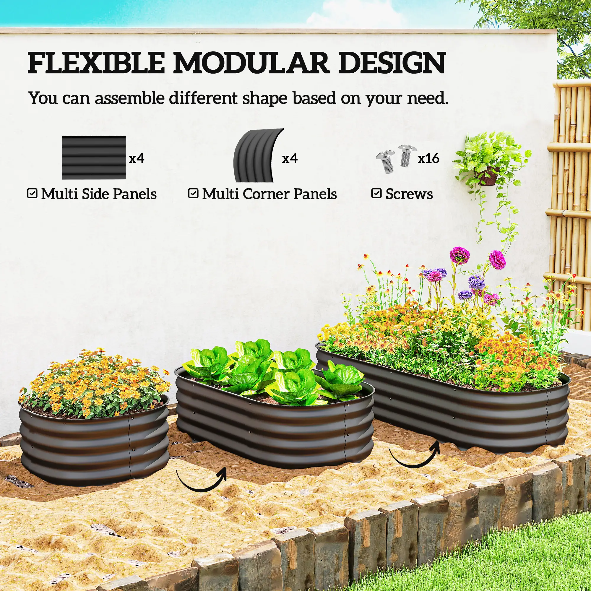 4.9 x 2 x 1ft Galvanized Raised Garden Bed, Metal Planter Box, Dark Grey - Image 4