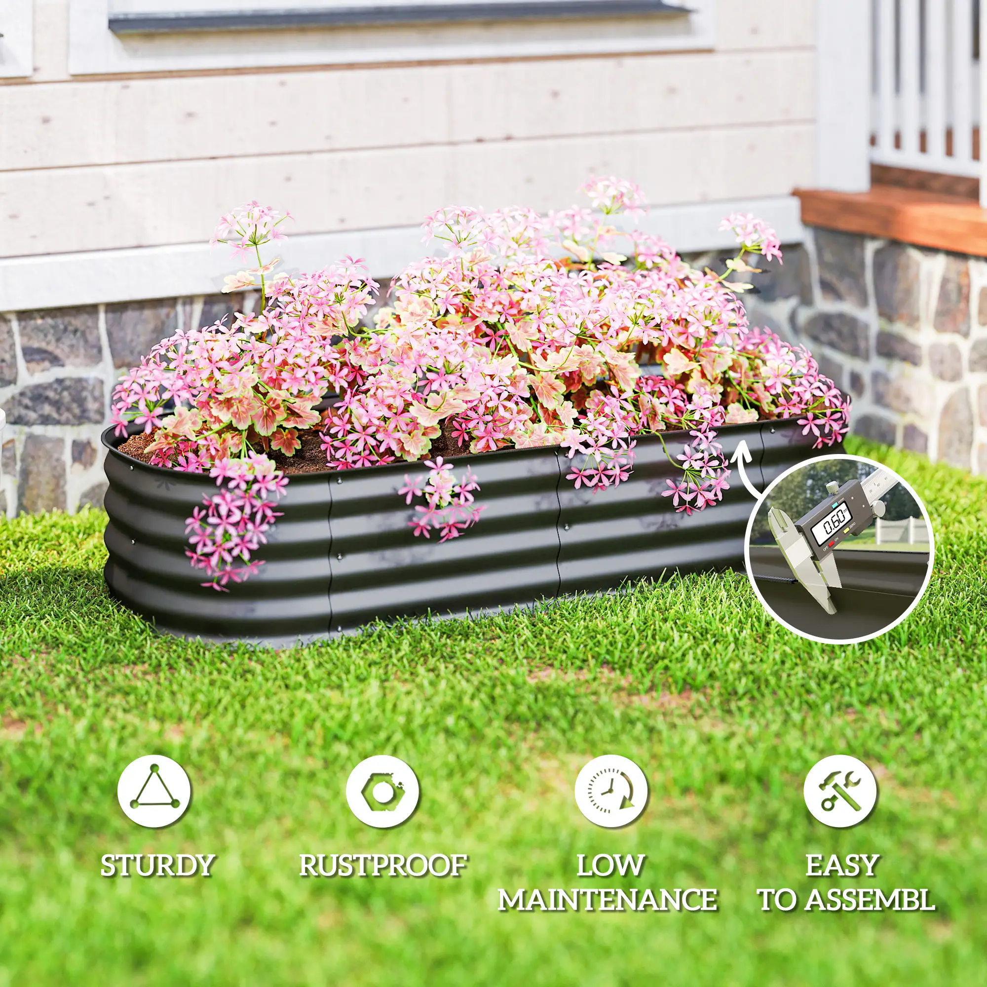 4.9 x 2 x 1ft Galvanized Raised Garden Bed, Metal Planter Box, Dark Grey - Image 7