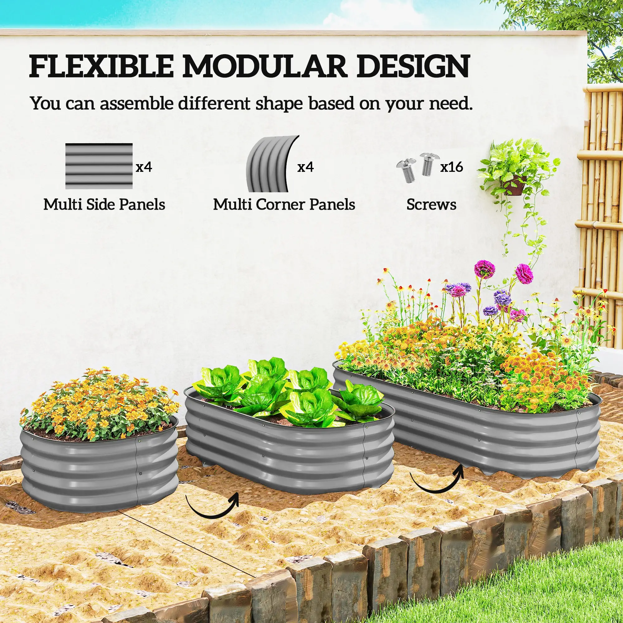 4.9 x 2 x 1ft Galvanized Raised Garden Bed, Metal Planter Box, Silver - Image 4