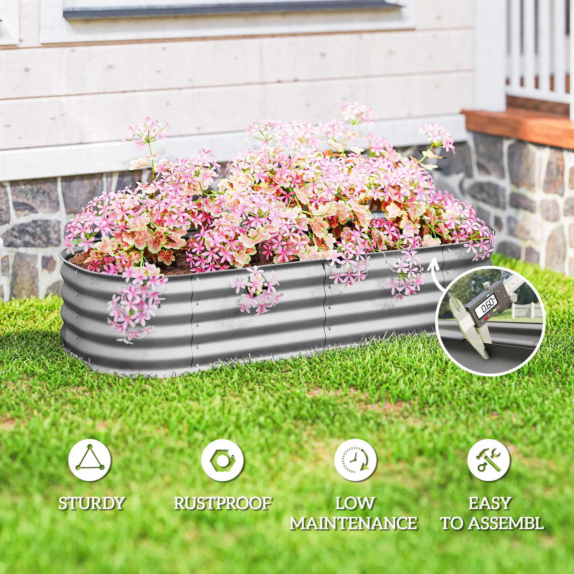 4.9 x 2 x 1ft Galvanized Raised Garden Bed, Metal Planter Box, Silver - Image 7
