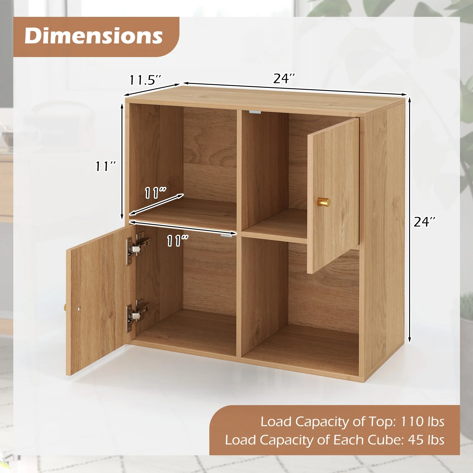 4-Cube Bookcase, 3-Tier Bookshelf, Natural - Image 6