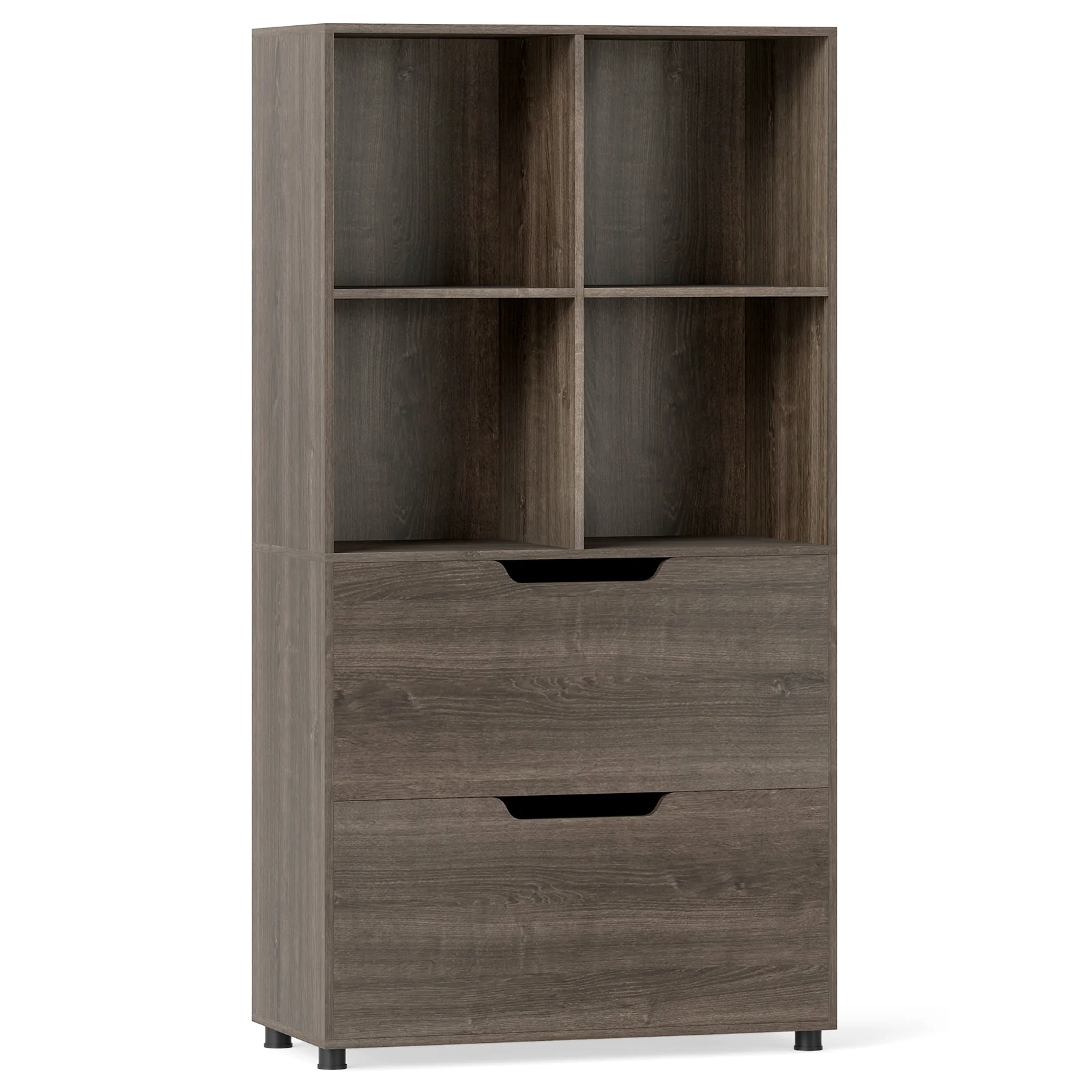 4-Cube Bookcase with 2 Drawers 51 inch 5-Tier Tall Freestanding Bookshelf, Gray - Image 5