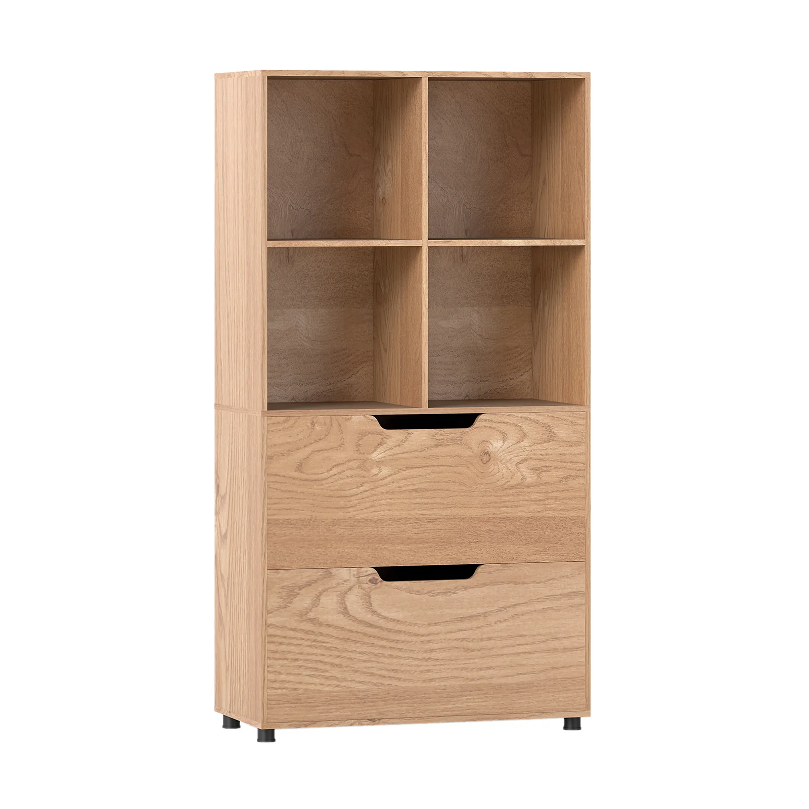 4-Cube Bookcase with 2 Drawers 51 inch 5-Tier Tall Freestanding Bookshelf, Natural - Image 5