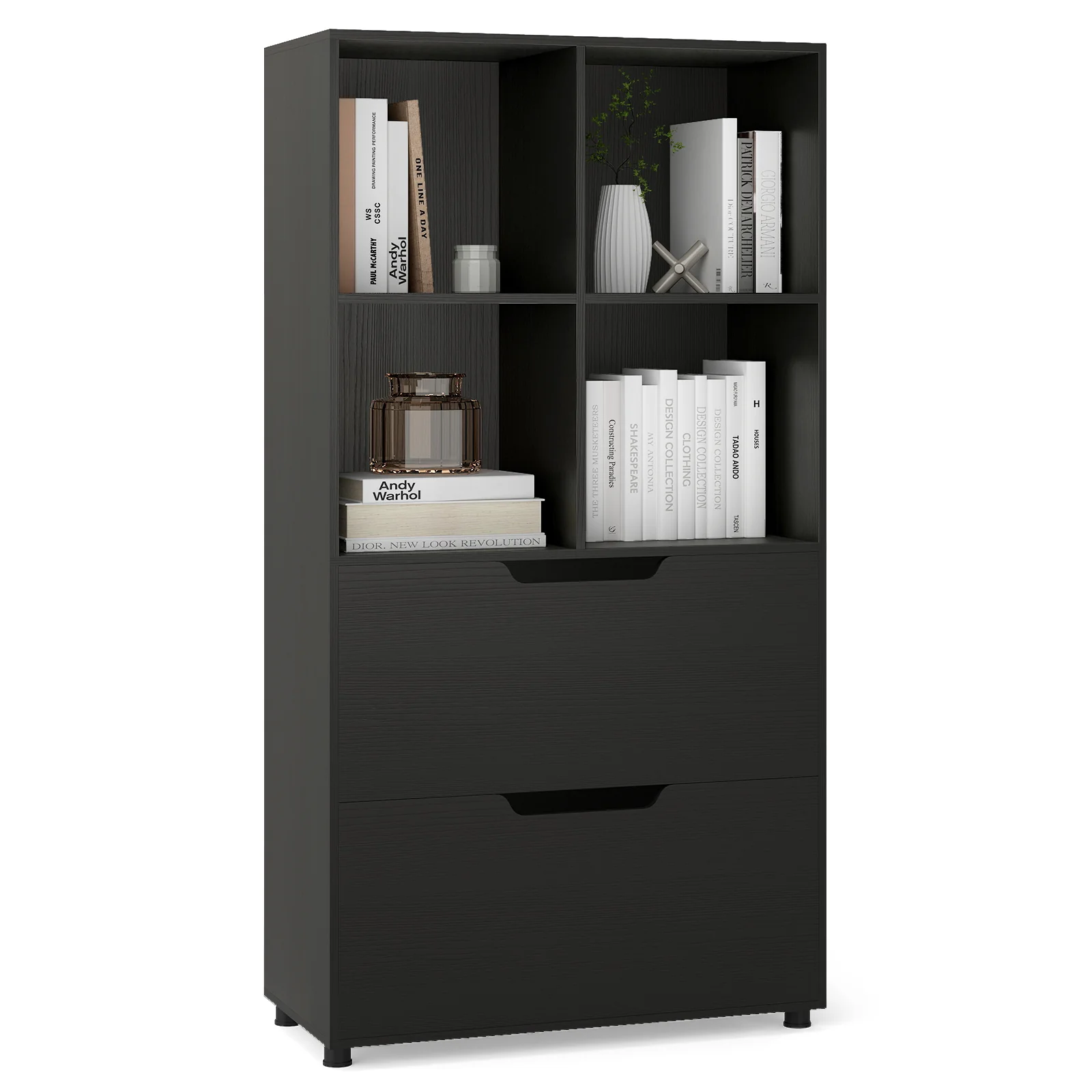 4-Cube Bookcase With 2 Drawers, 51 Inch, Black - Image 4