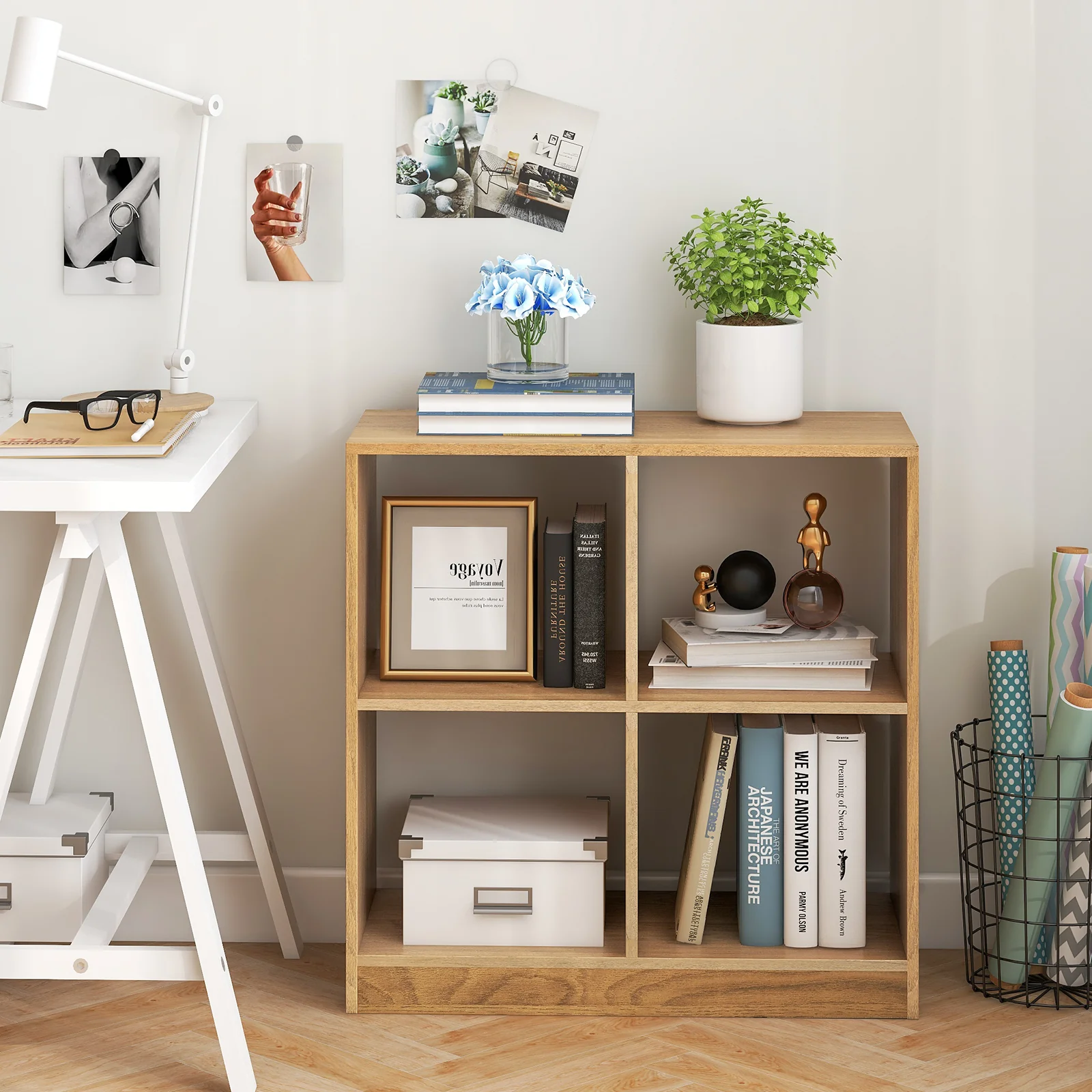 4-Cube Kids Bookcase, Open Shelves, Natural - Image 2