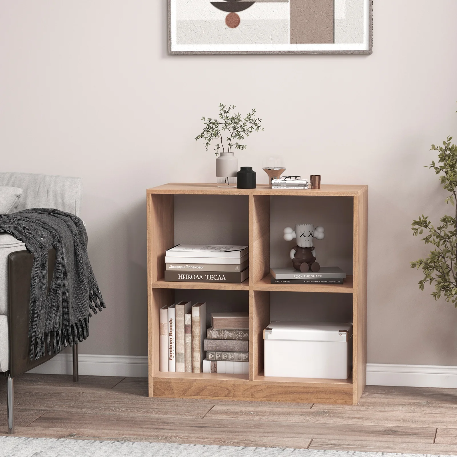 4-Cube Kids Bookcase, Open Shelves, Natural - Image 9