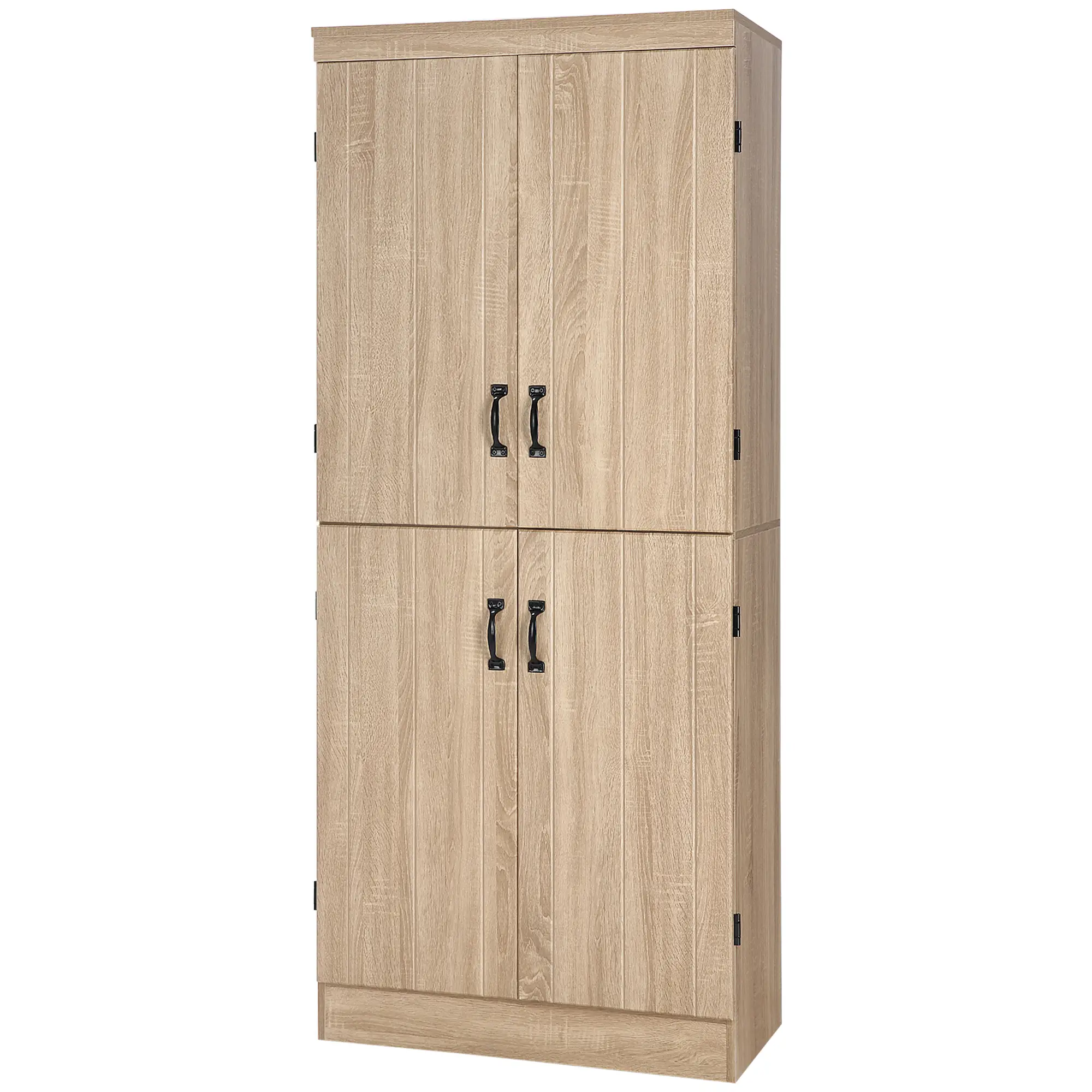 4-Door Storage Cabinet, Freestanding Pantry, Adjustable Shelves, 70", Natural - Image 12